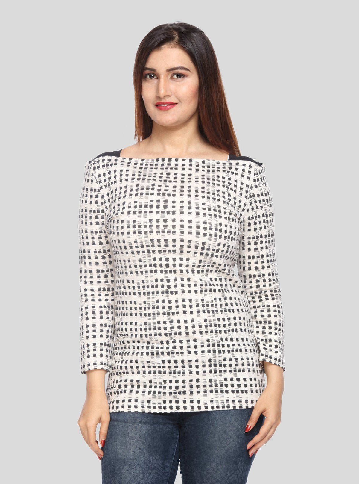 Women’s White Melange Symmetrical Square Dotted Top – Boer and Fitch - Boer and Fitch