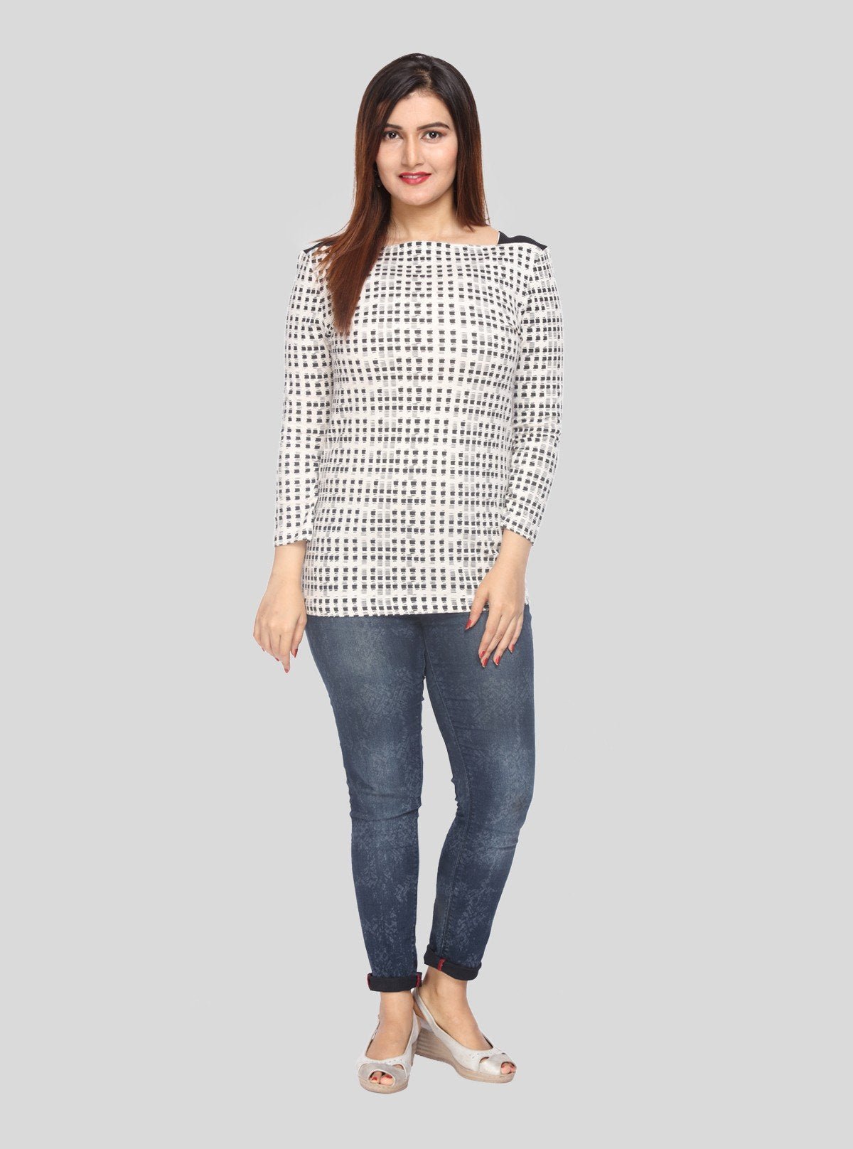 Women’s White Melange Symmetrical Square Dotted Top – Boer and Fitch - Boer and Fitch