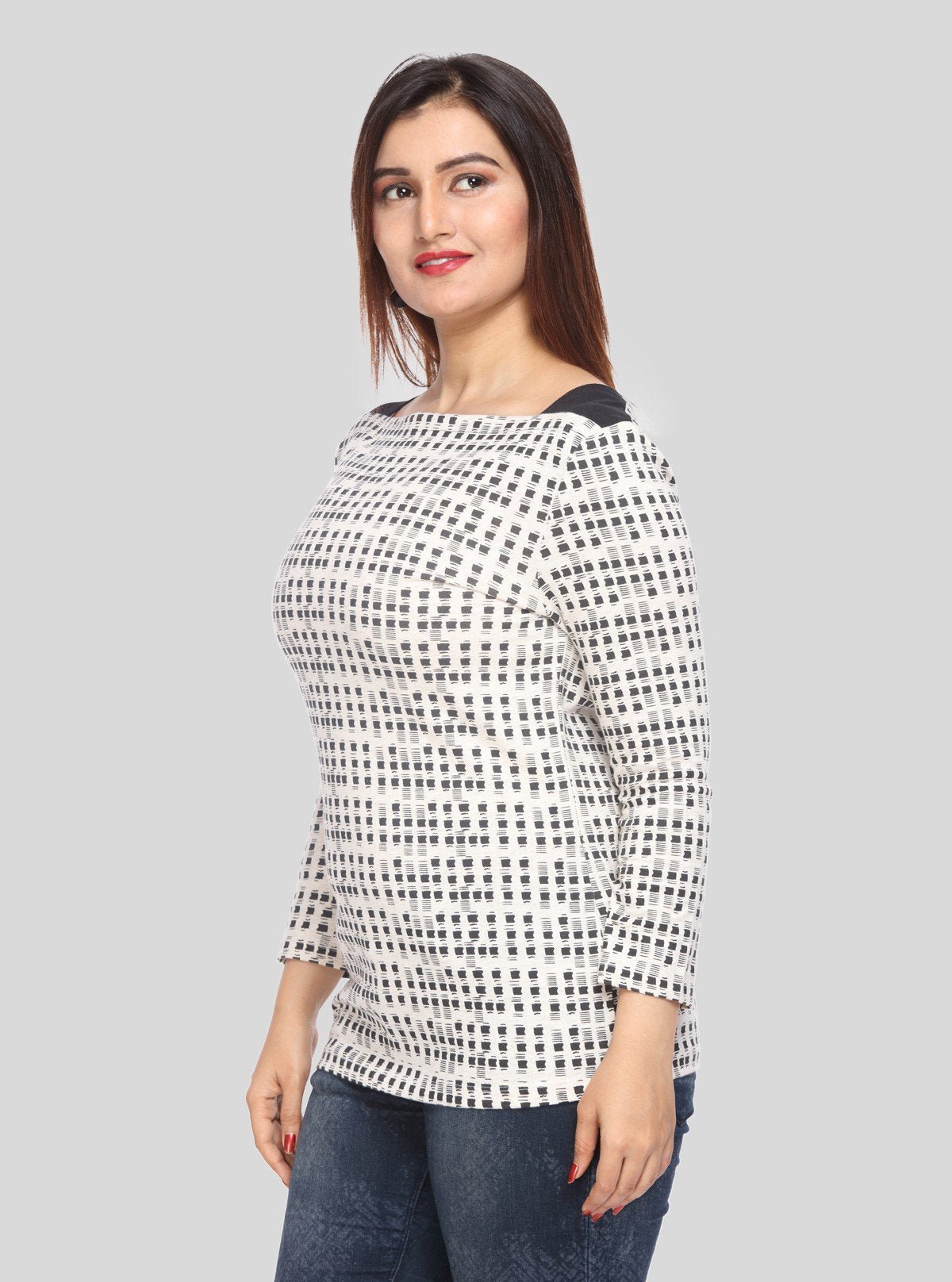 Women’s White Melange Symmetrical Square Dotted Top – Boer and Fitch - Boer and Fitch