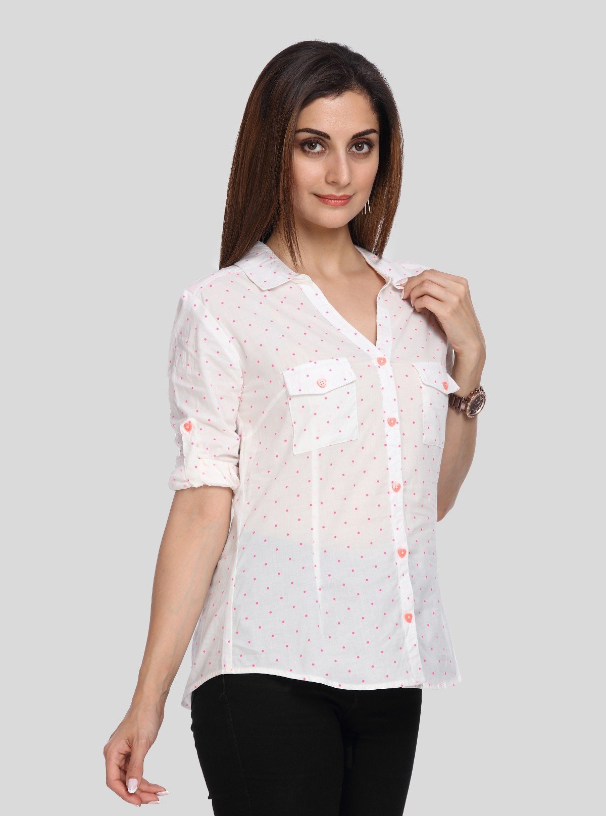 Women’s White Polka Dot Cotton Shirt – Casual & Chic by Boer and Fitch - Boer and Fitch
