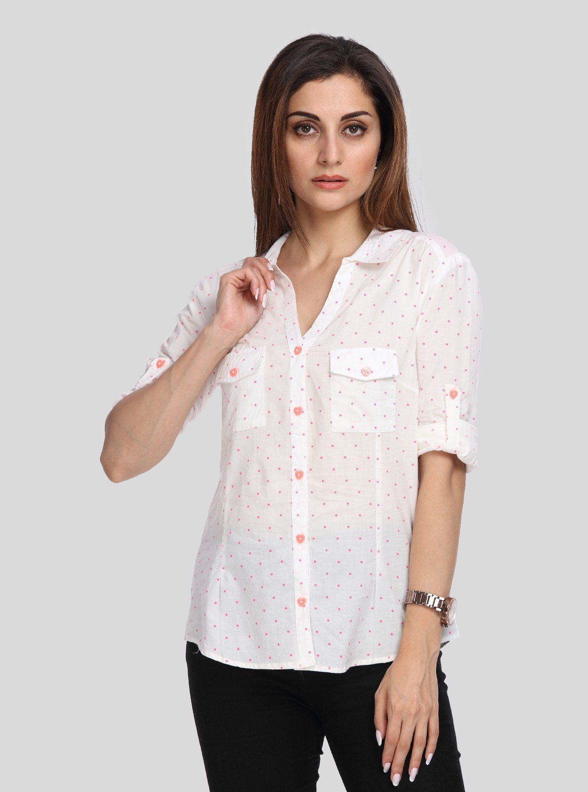 Women’s White Polka Dot Cotton Shirt – Casual & Chic by Boer and Fitch - Boer and Fitch