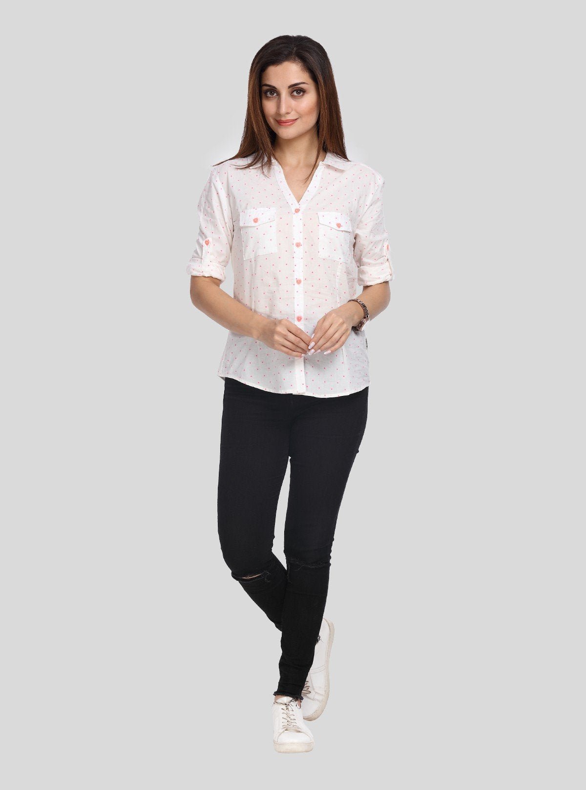 Women’s White Polka Dot Cotton Shirt – Casual & Chic by Boer and Fitch - Boer and Fitch