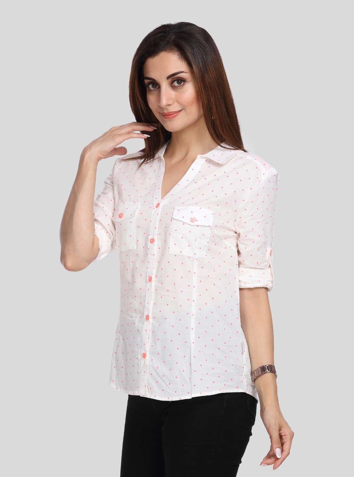 Women’s White Polka Dot Cotton Shirt – Casual & Chic by Boer and Fitch - Boer and Fitch