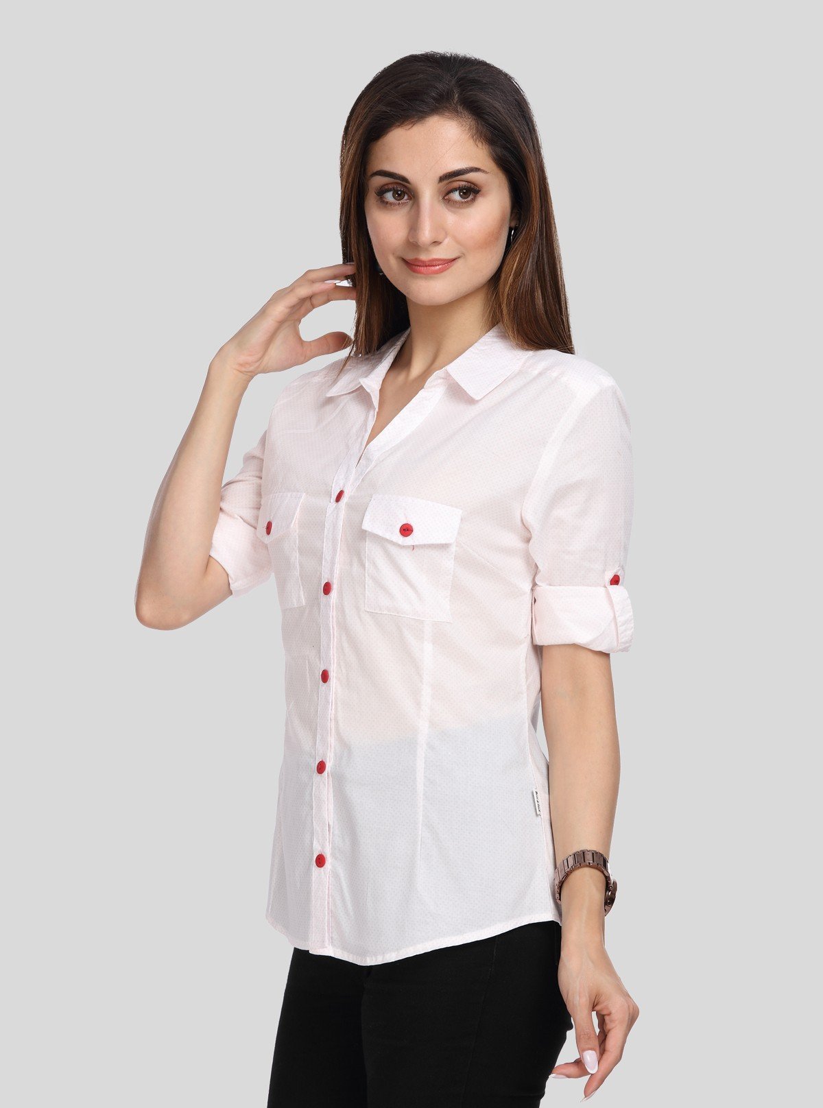 Women’s White Polka Dot Long Sleeve Shirt with Red Buttons – Boer & Fitch - Boer and Fitch