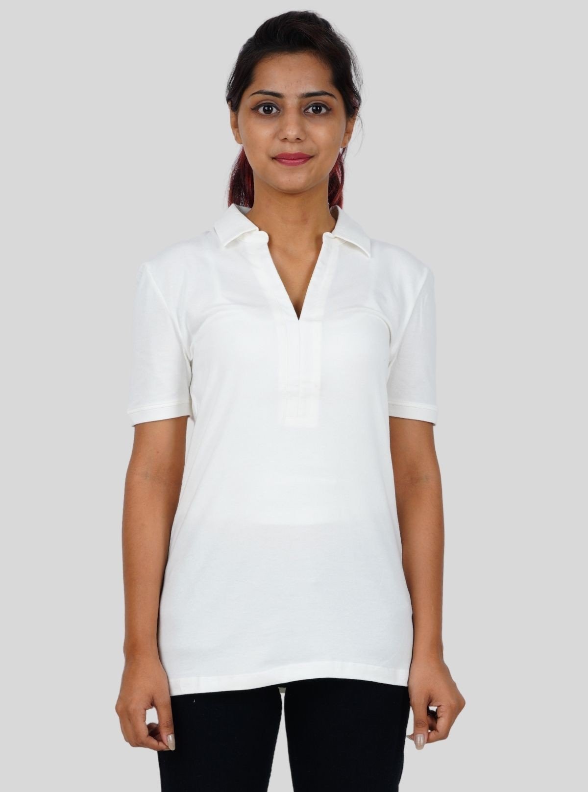 Women’s White Polo Collar Cotton Elastane Short Sleeve Top | Boer & Fitch - Boer and Fitch