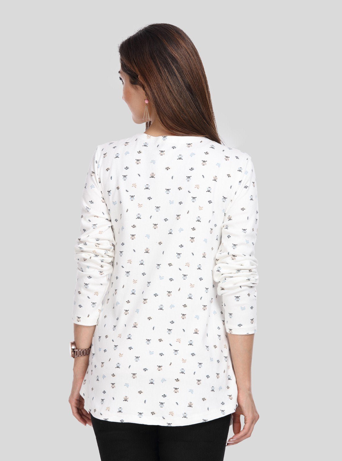 Women's White Printed Shrug with Chestnut Inner Top in 100% Cotton - Boer and Fitch