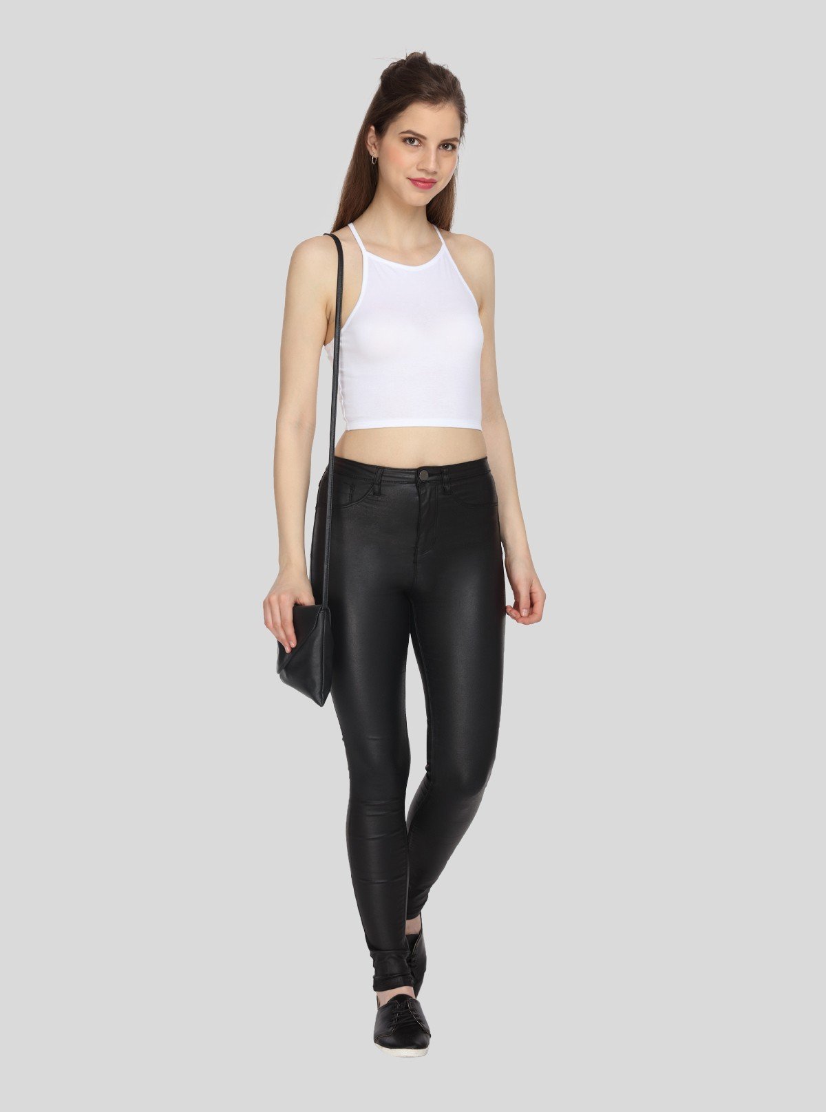 Women's White Racer Neck Cotton Jersey Crop Top - Boer and Fitch