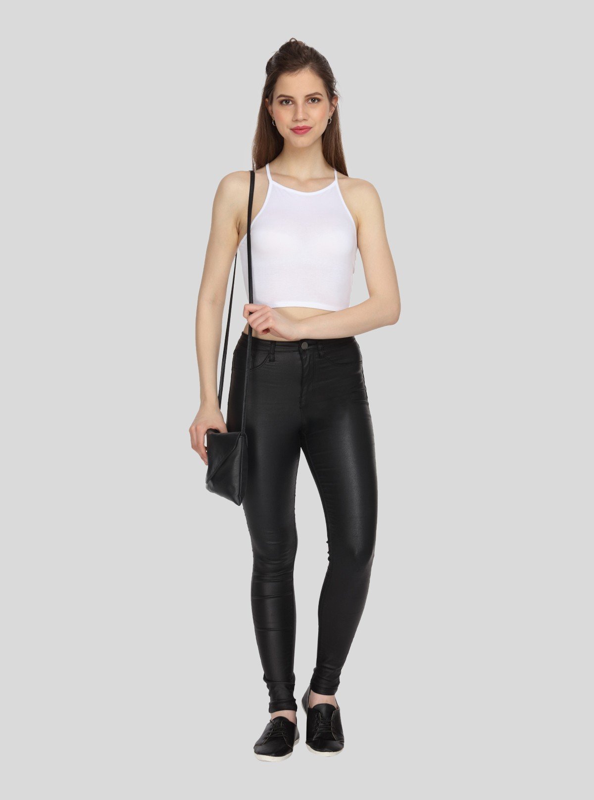 Women's White Racer Neck Cotton Jersey Crop Top - Boer and Fitch
