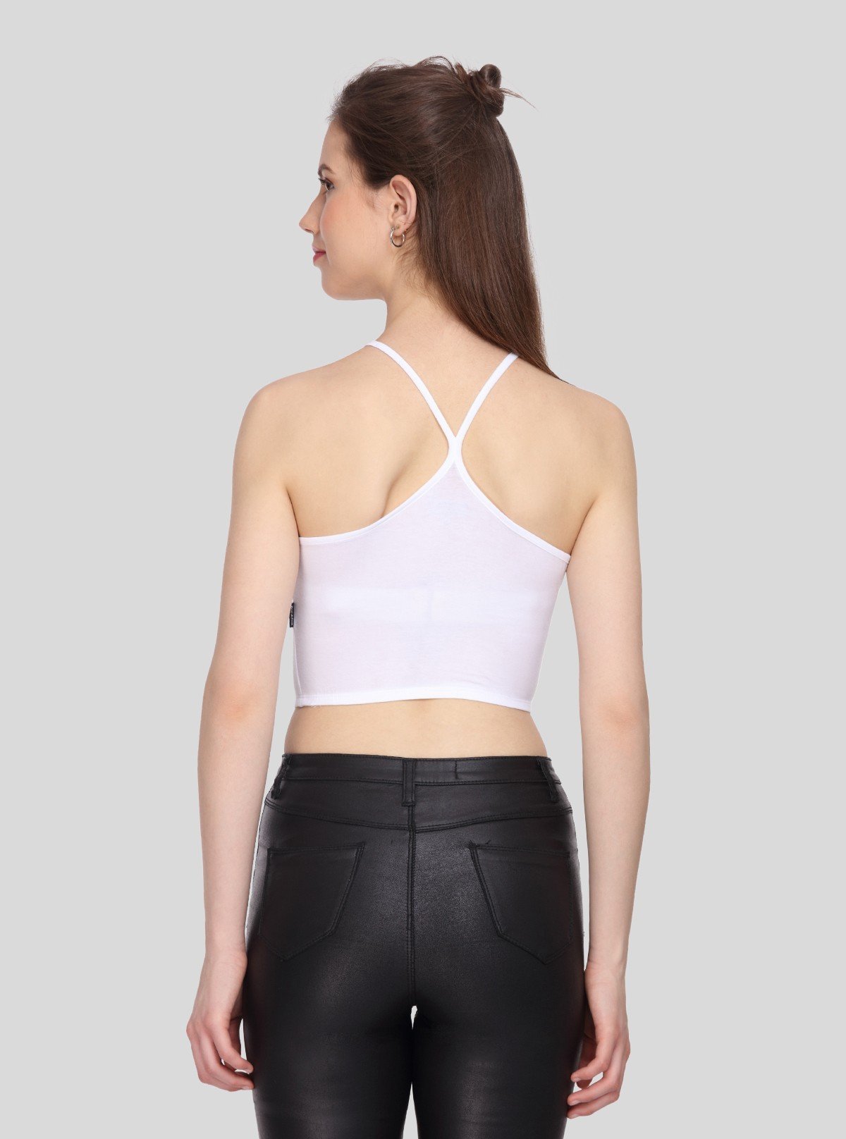 Women's White Racer Neck Cotton Jersey Crop Top - Boer and Fitch