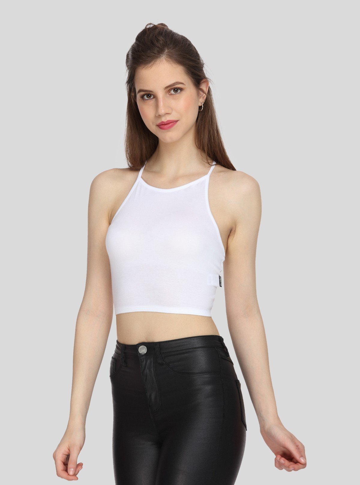 Women's White Racer Neck Cotton Jersey Crop Top - Boer and Fitch