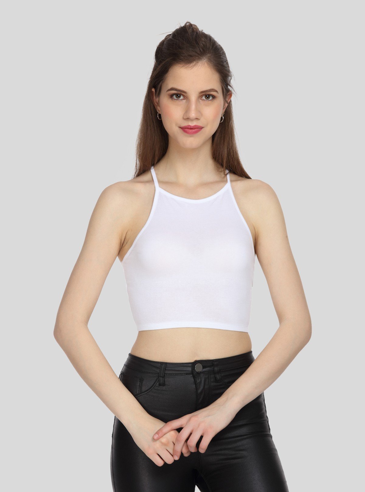 Women's White Racer Neck Cotton Jersey Crop Top - Boer and Fitch