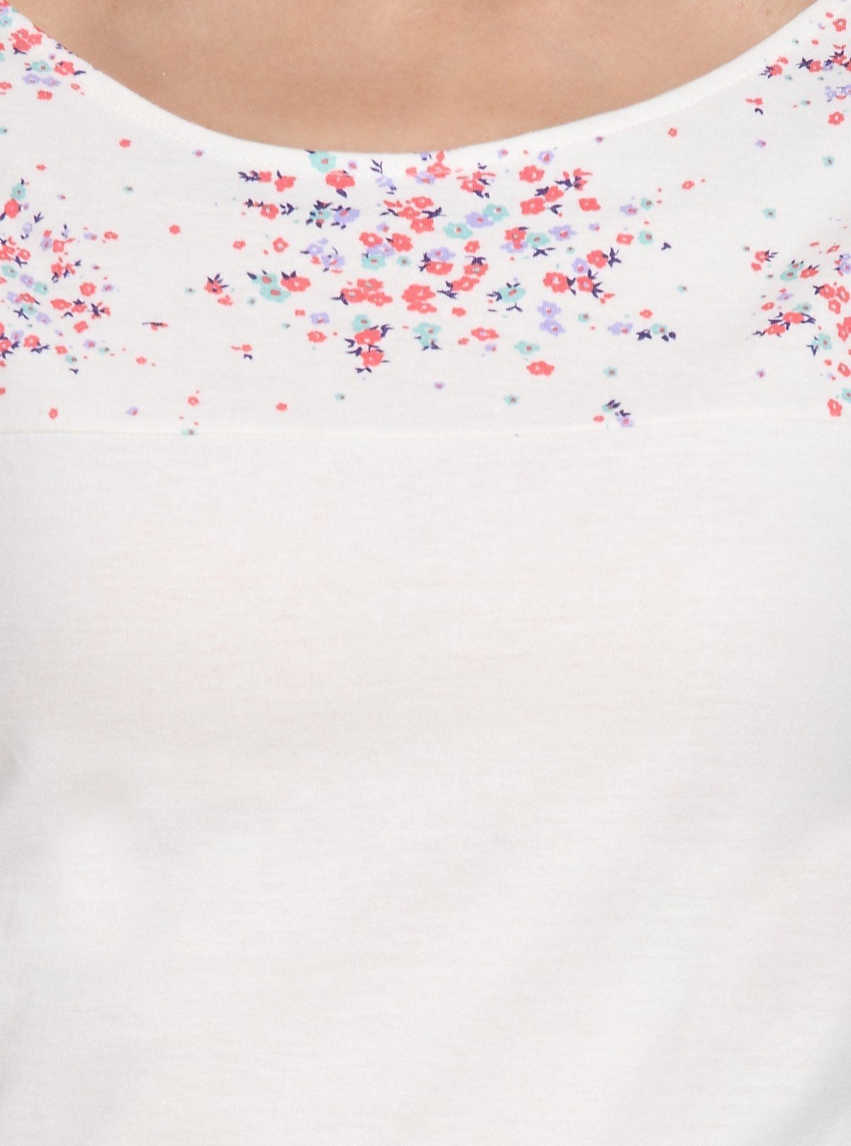 Women's White Scoop Neck Floral Print Panel Top – Cotton Jersey Knit - Boer and Fitch