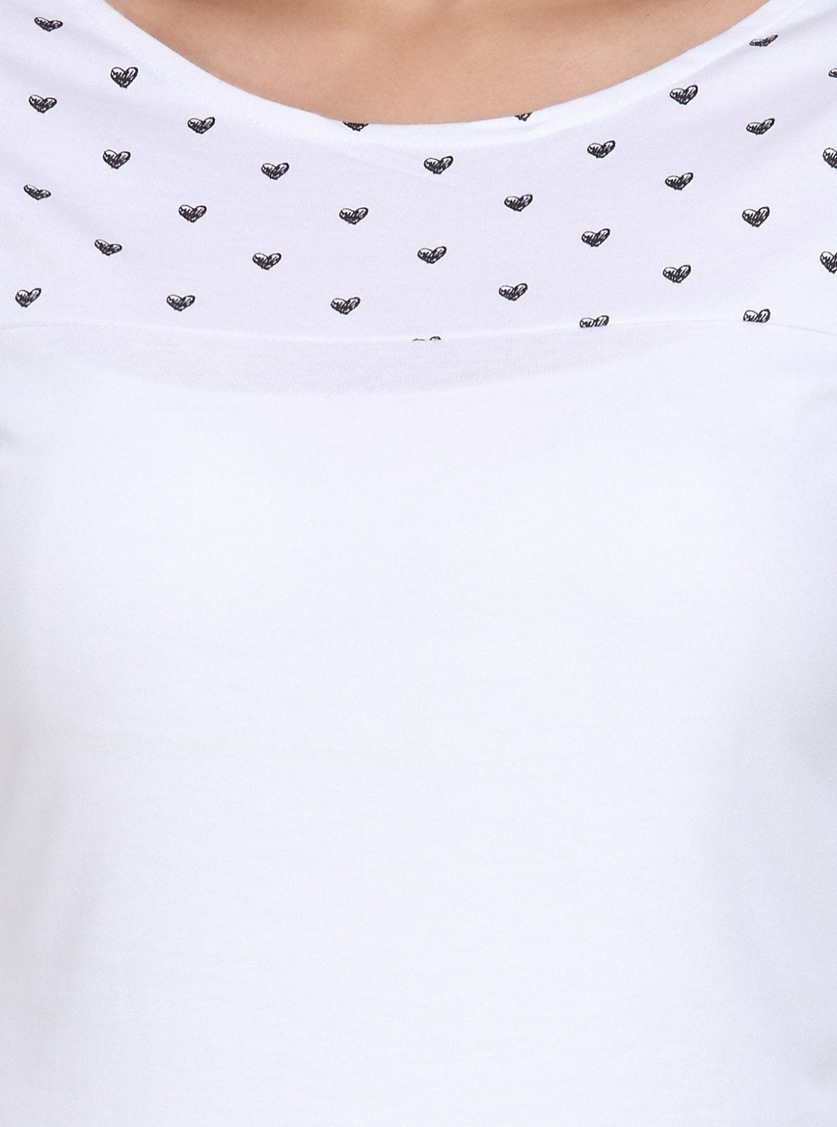 Women's White Scoop Neck Heart Print Panel Top – Cotton Jersey Knit - Boer and Fitch