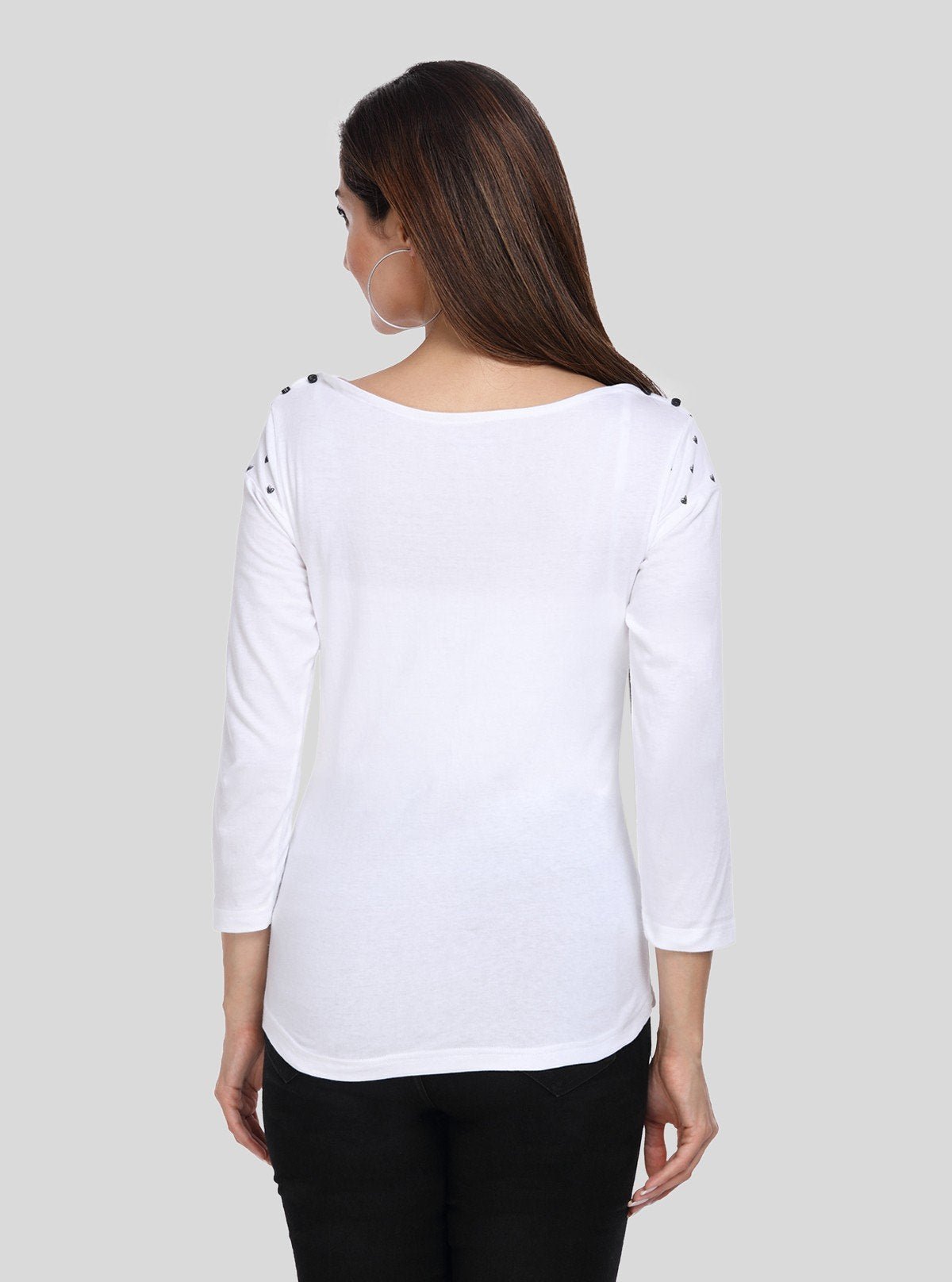 Women's White Scoop Neck Heart Print Panel Top – Cotton Jersey Knit - Boer and Fitch