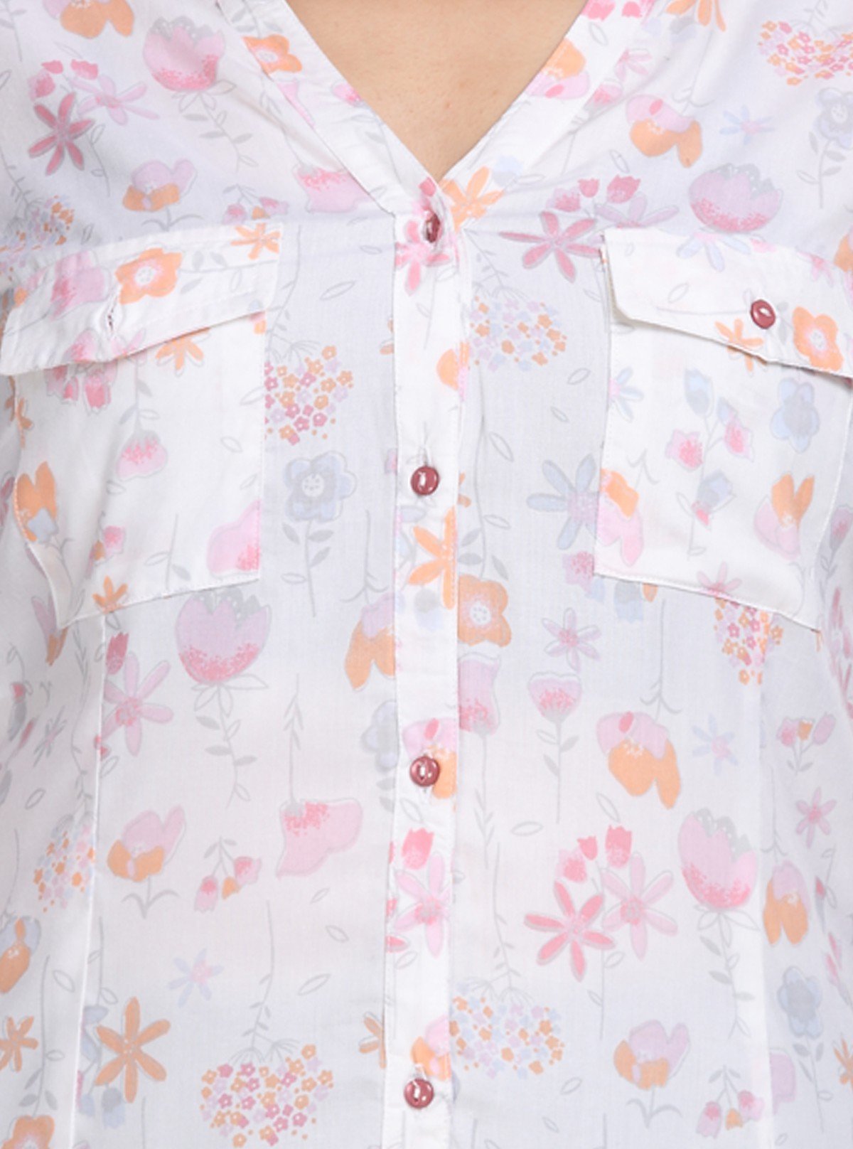 Women’s White Shirt with Orange Floral Print – Short Sleeve Style - Boer and Fitch