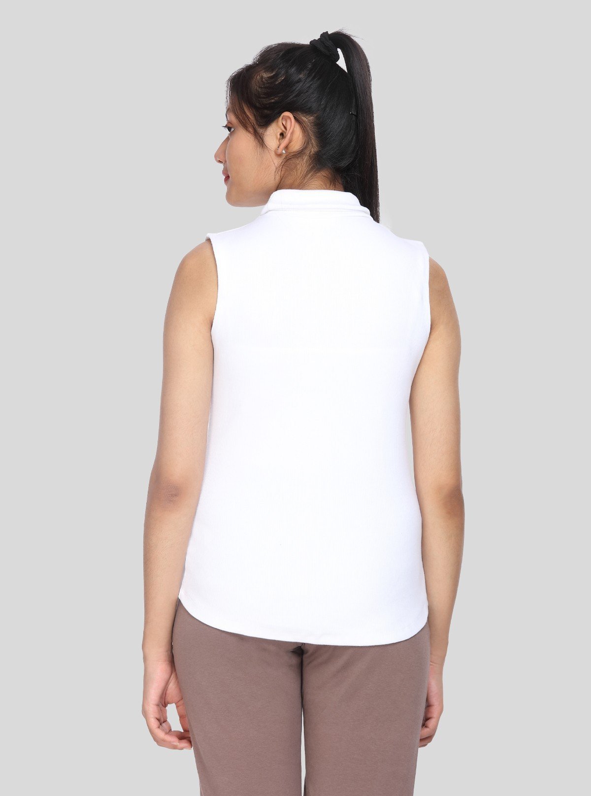 Women’s White Sleeveless Cotton Ribbed Turtle Neck Top - Boer and Fitch