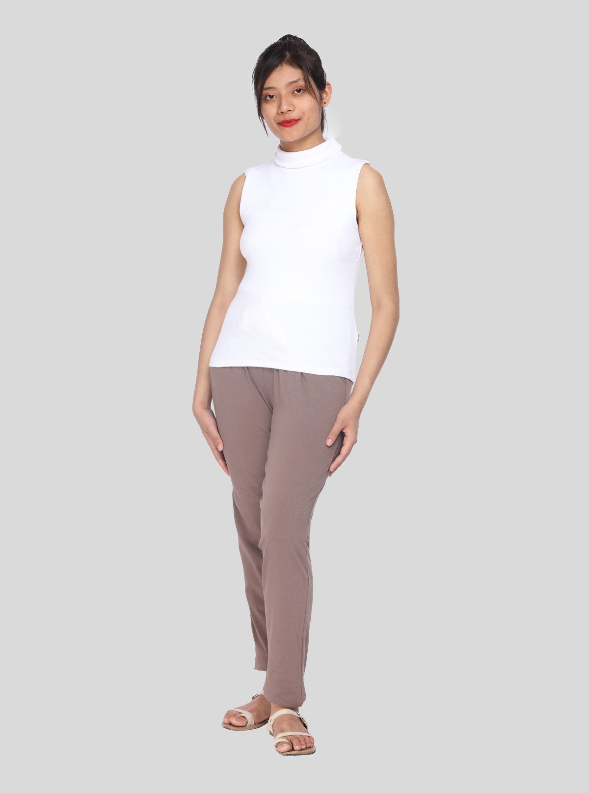 Women’s White Sleeveless Cotton Ribbed Turtle Neck Top - Boer and Fitch