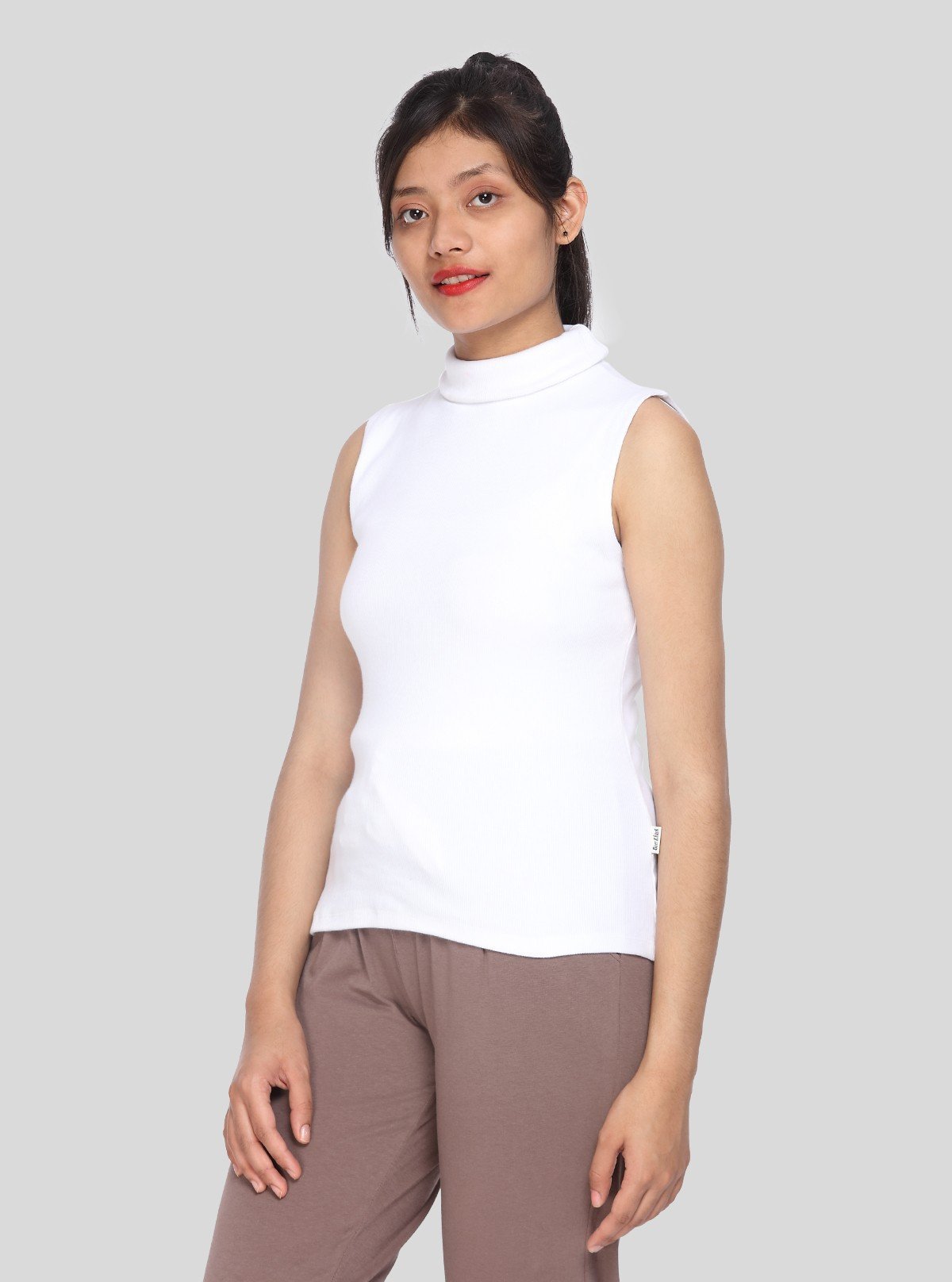 Women’s White Sleeveless Cotton Ribbed Turtle Neck Top - Boer and Fitch