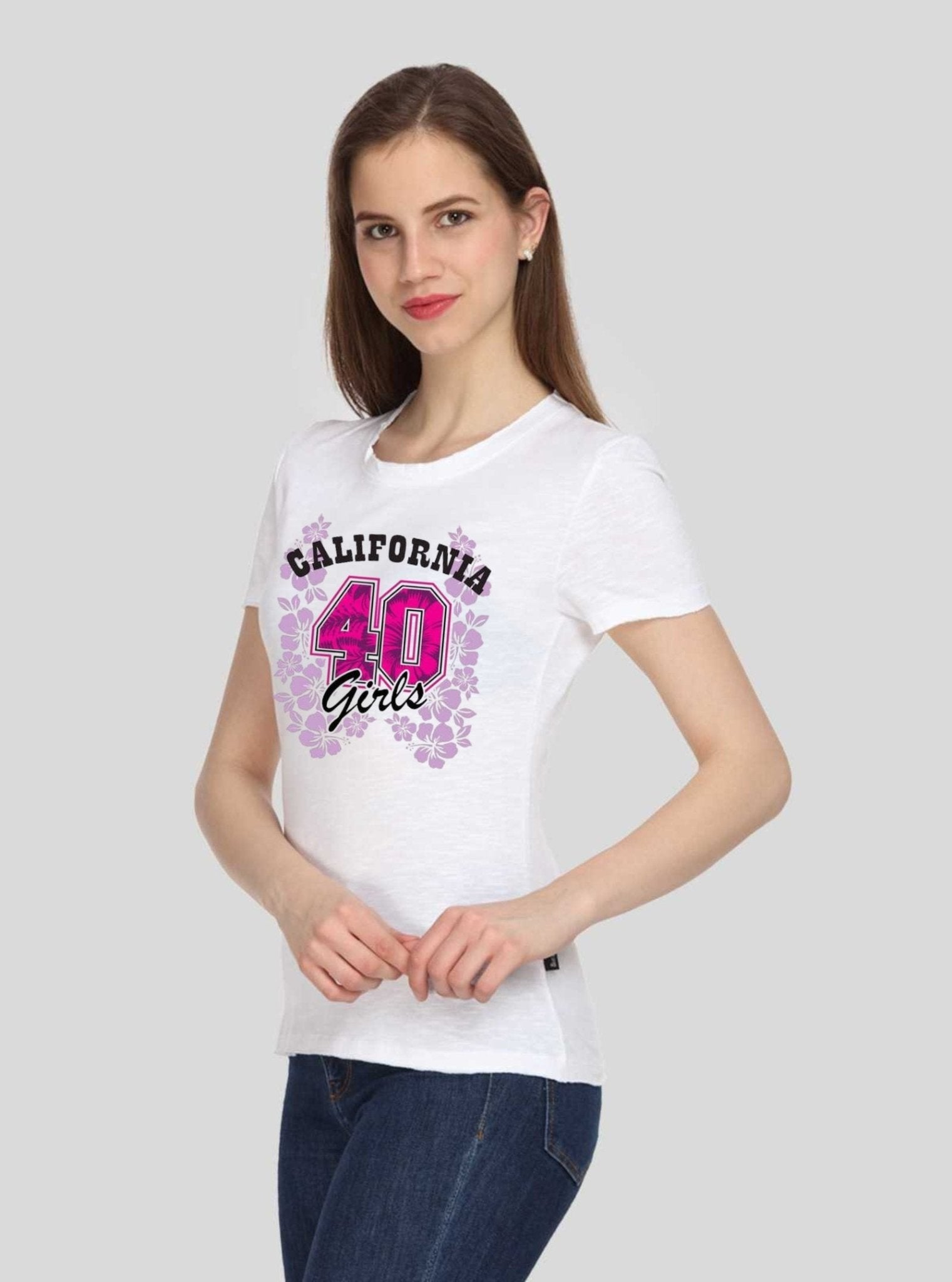 Women's White Solid Crew Neck Printed Cotton Slub Jersey Short Sleeve T-Shirt by Boer and Fitch - Boer and Fitch