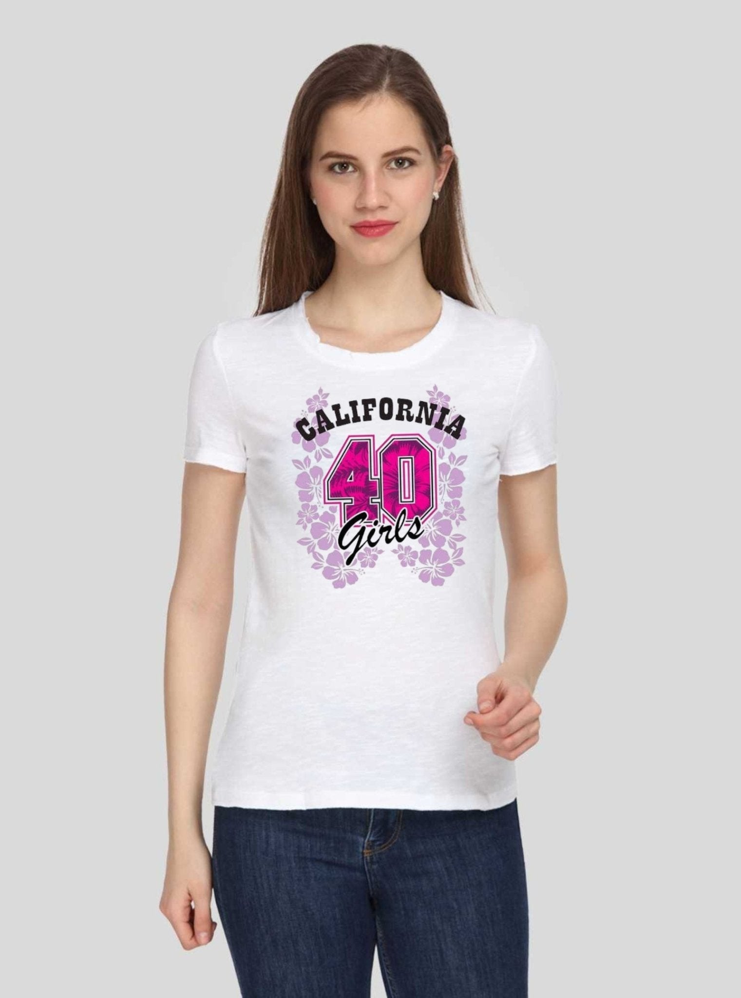 Women's White Solid Crew Neck Printed Cotton Slub Jersey Short Sleeve T-Shirt by Boer and Fitch - Boer and Fitch