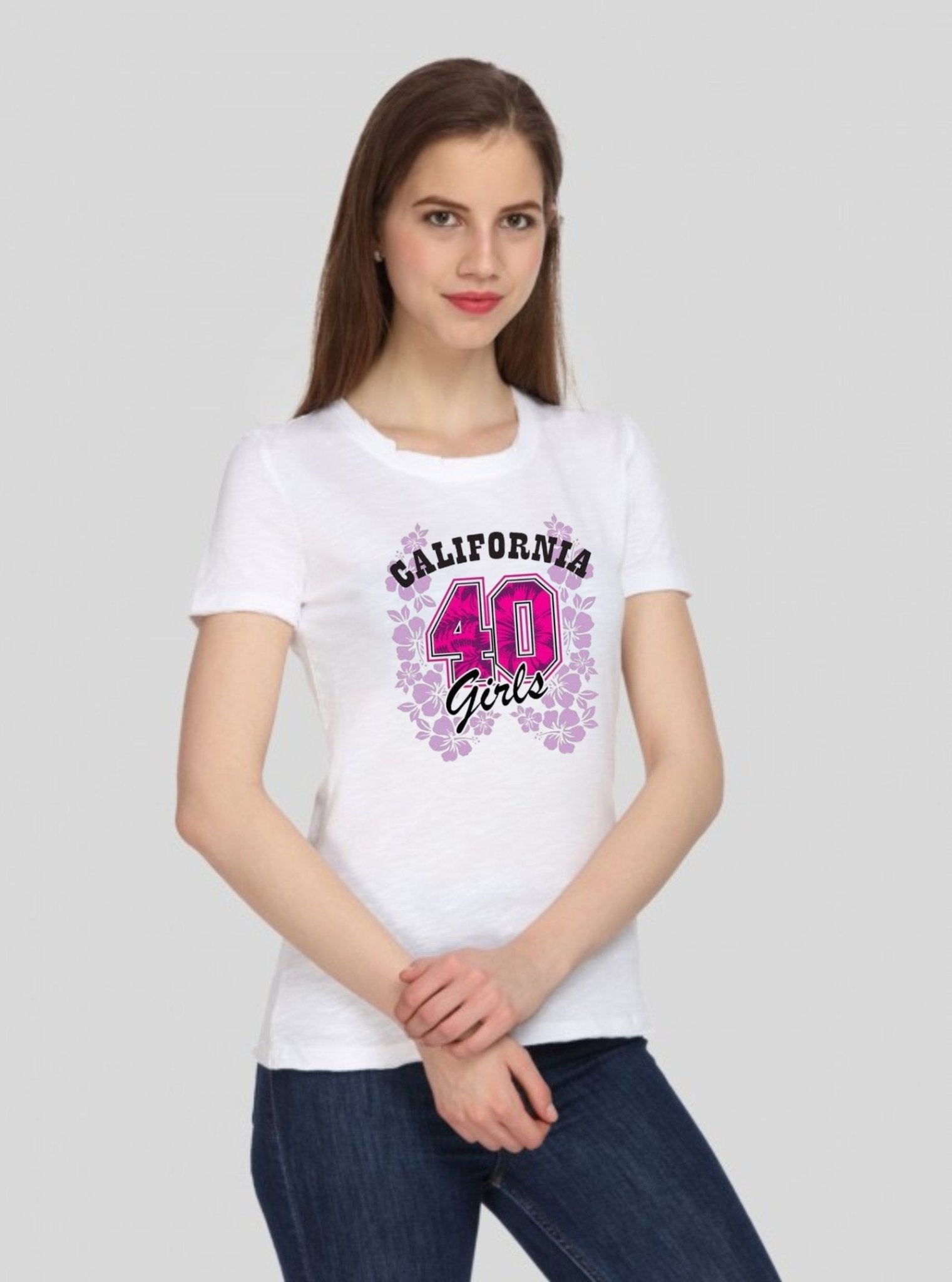 Women's White Solid Crew Neck Printed Cotton Slub Jersey Short Sleeve T-Shirt by Boer and Fitch - Boer and Fitch