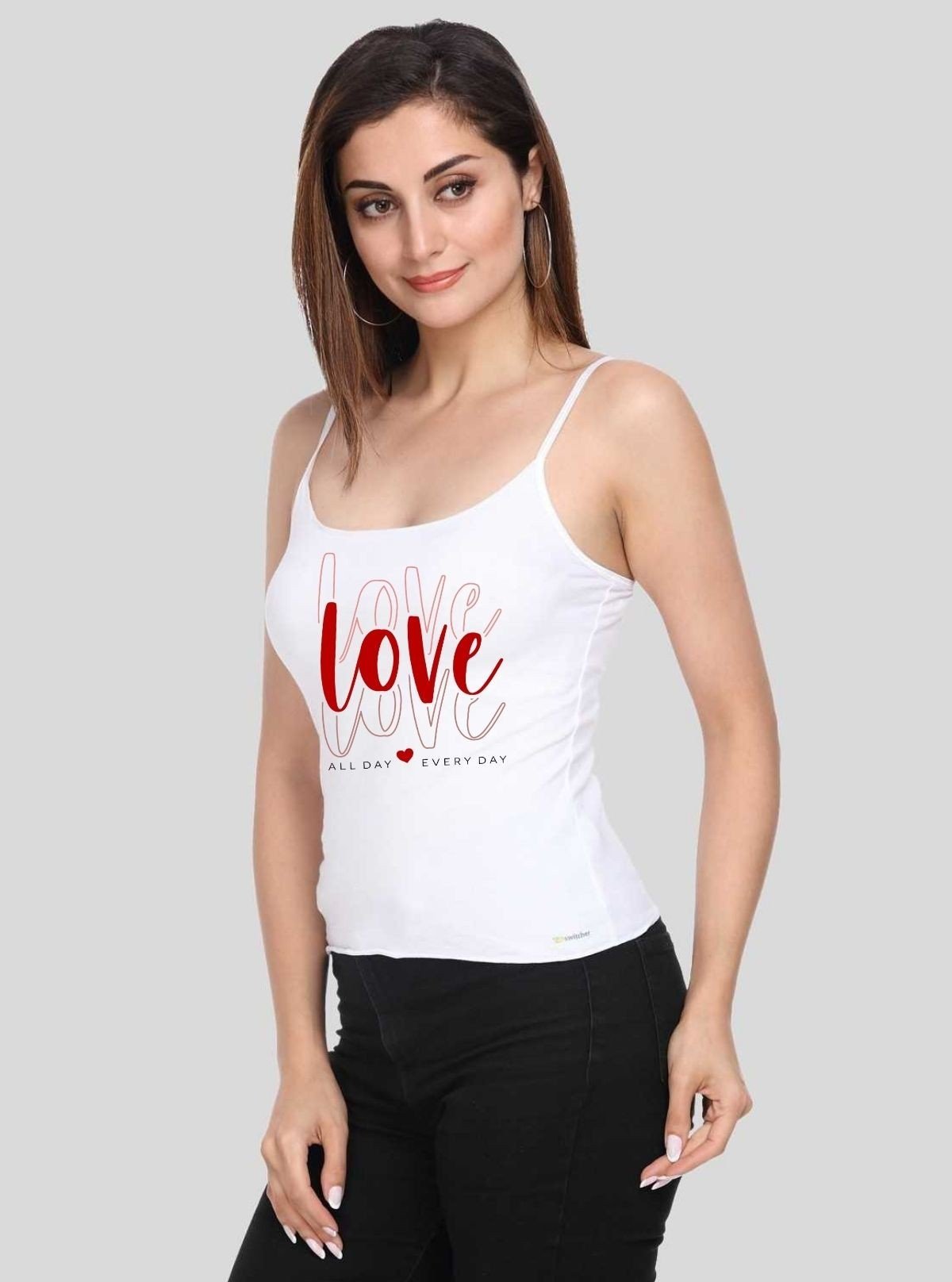 Women’s White Spaghetti Top with Love Print – Cute & Comfy | Boer & Fitch - Boer and Fitch