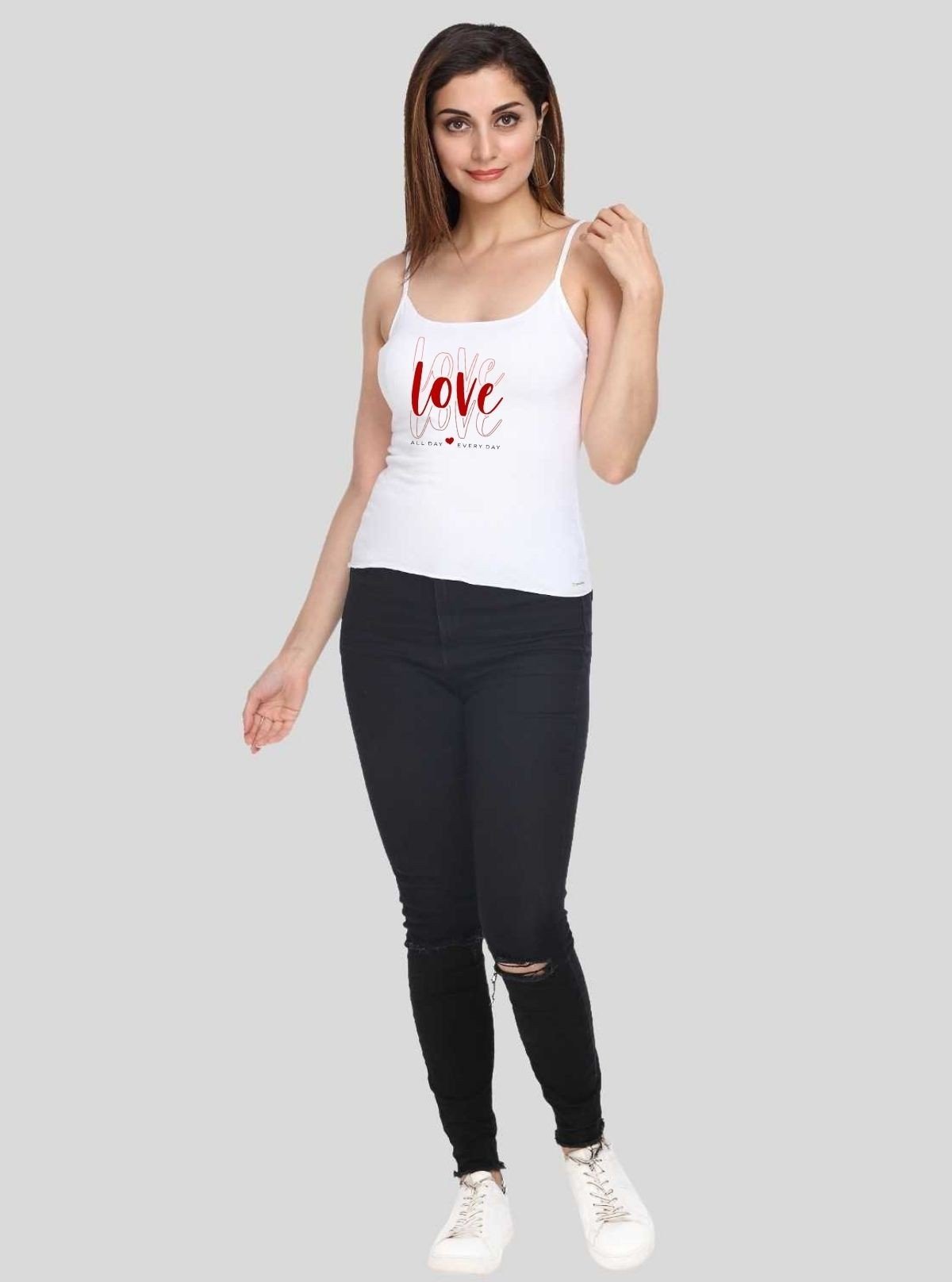 Women’s White Spaghetti Top with Love Print – Cute & Comfy | Boer & Fitch - Boer and Fitch