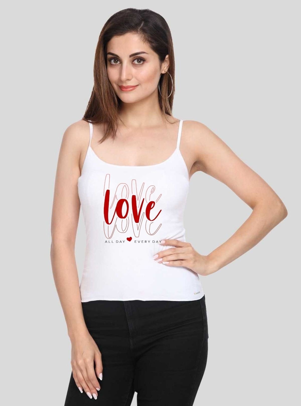 Women’s White Spaghetti Top with Love Print – Cute & Comfy | Boer & Fitch - Boer and Fitch