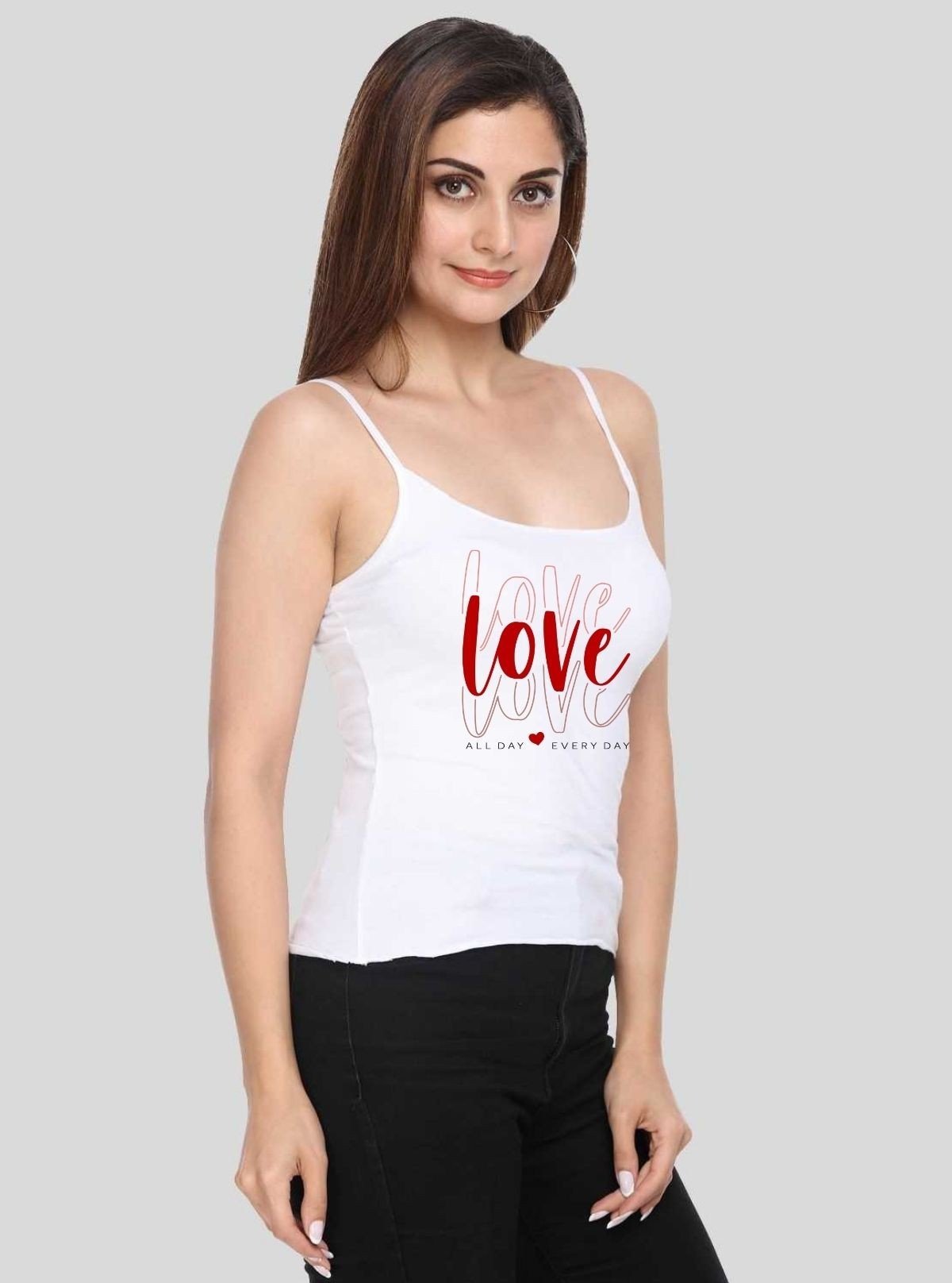 Women’s White Spaghetti Top with Love Print – Cute & Comfy | Boer & Fitch - Boer and Fitch