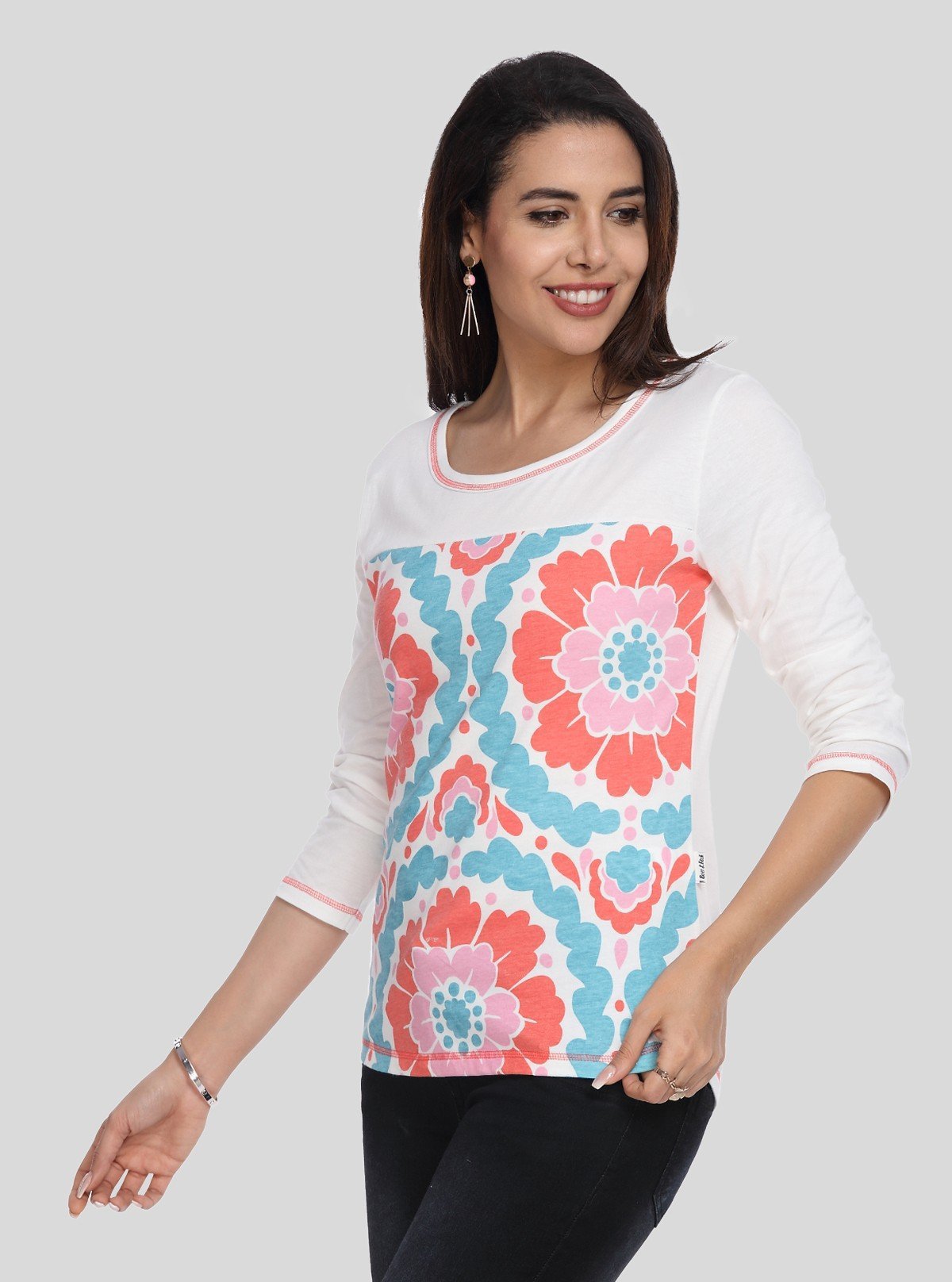 Women's White Spring Flower Printed Top – Fresh Floral Charm by Boer & Fitch - Boer and Fitch