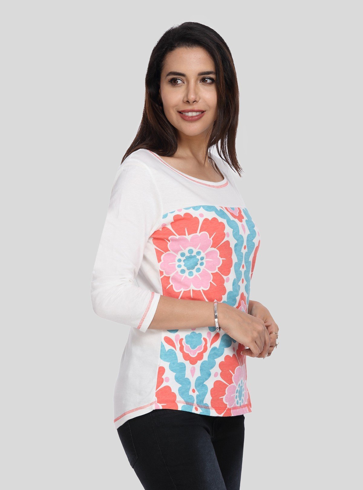 Women's White Spring Flower Printed Top – Fresh Floral Charm by Boer & Fitch - Boer and Fitch