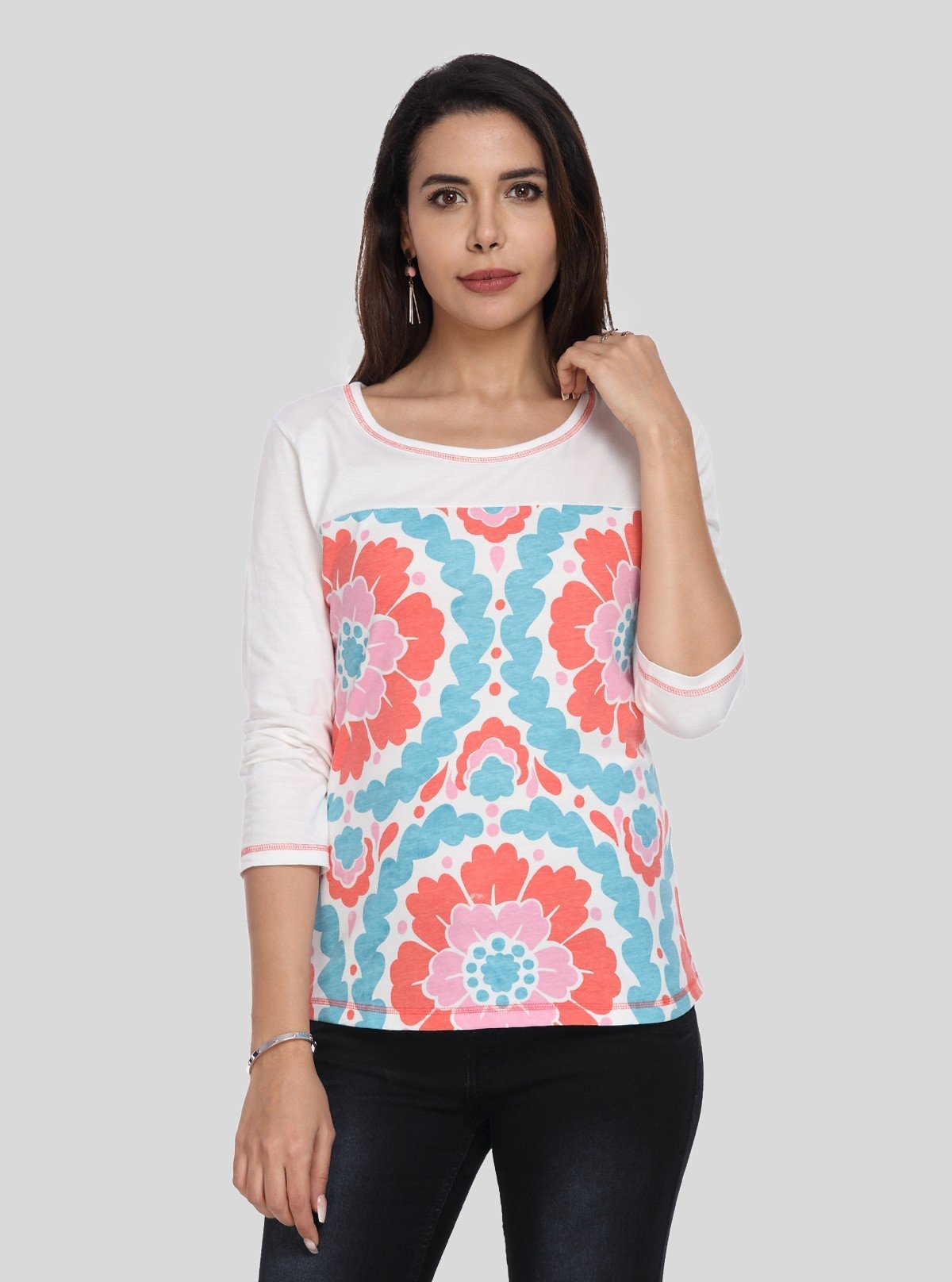Women's White Spring Flower Printed Top – Fresh Floral Charm by Boer & Fitch - Boer and Fitch