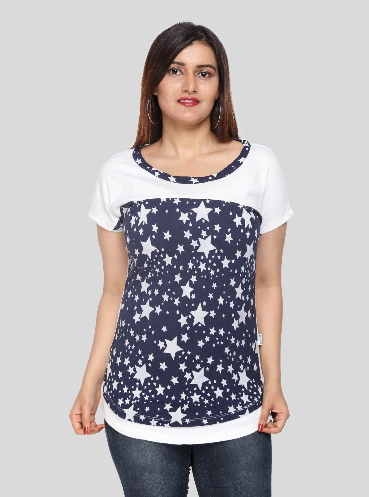 Women's White Star Print Short Sleeve Cotton Jersey Knit Top | Boer & Fitch - Boer and Fitch