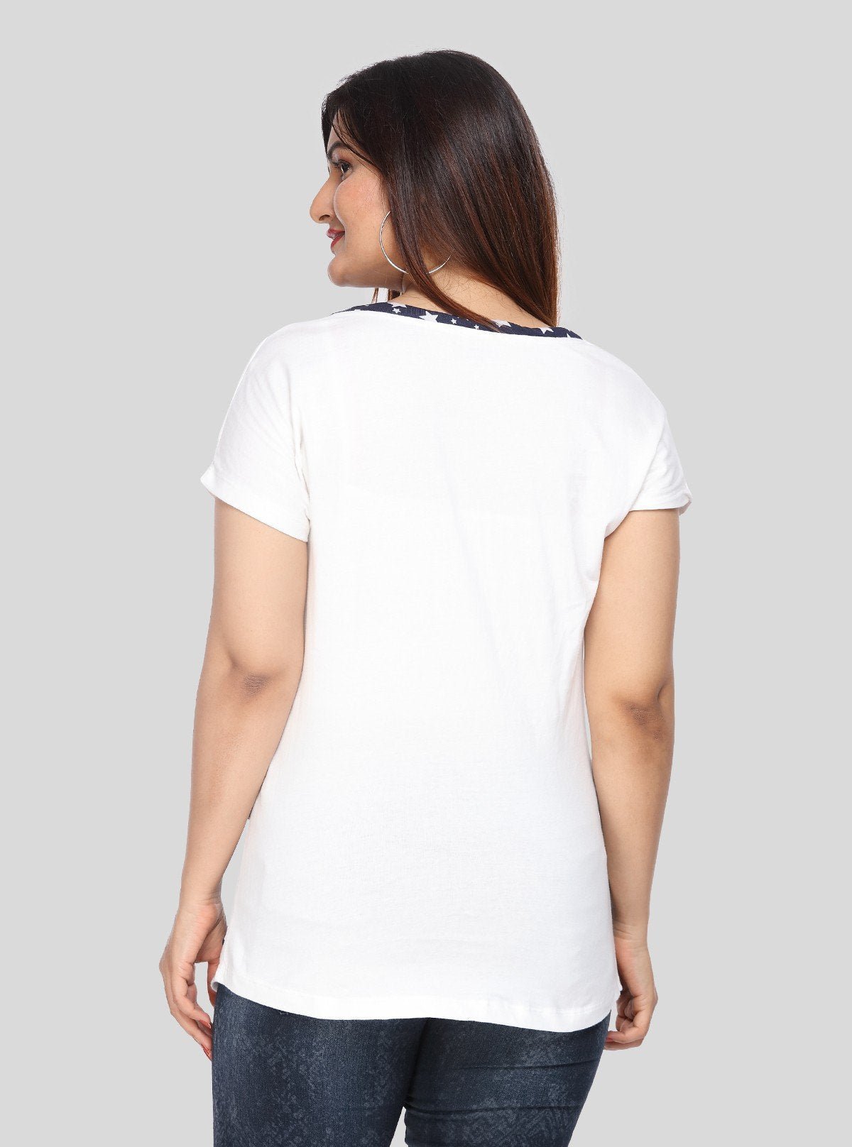Women's White Star Print Short Sleeve Cotton Jersey Knit Top | Boer & Fitch - Boer and Fitch