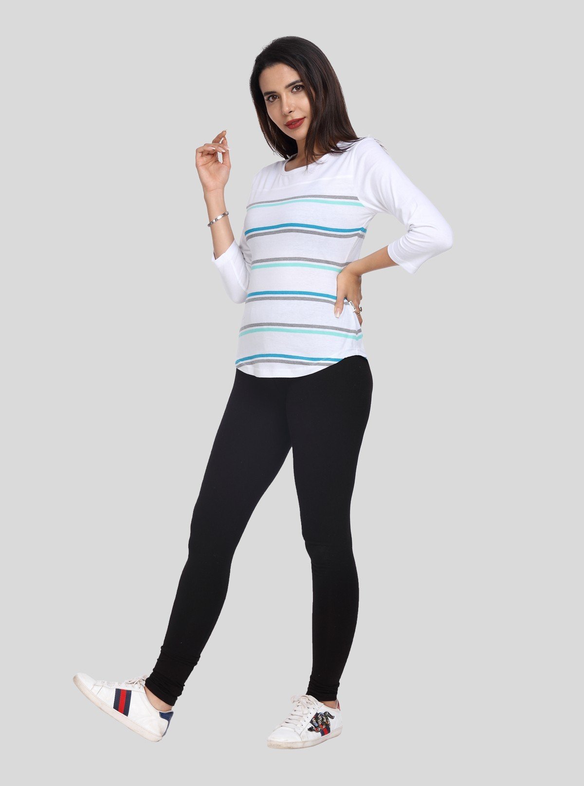 Women's White Striped Top – Classic Chic Everyday Wear by Boer & Fitch - Boer and Fitch