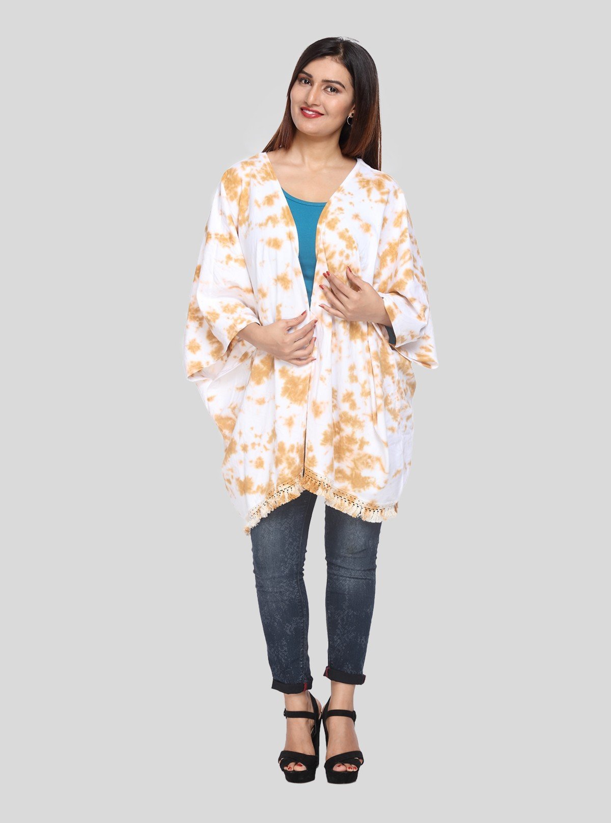 Women's White Tie and Dye Shrug in 100% Cotton | Stylish Layer | Boer and Fitch - Boer and Fitch