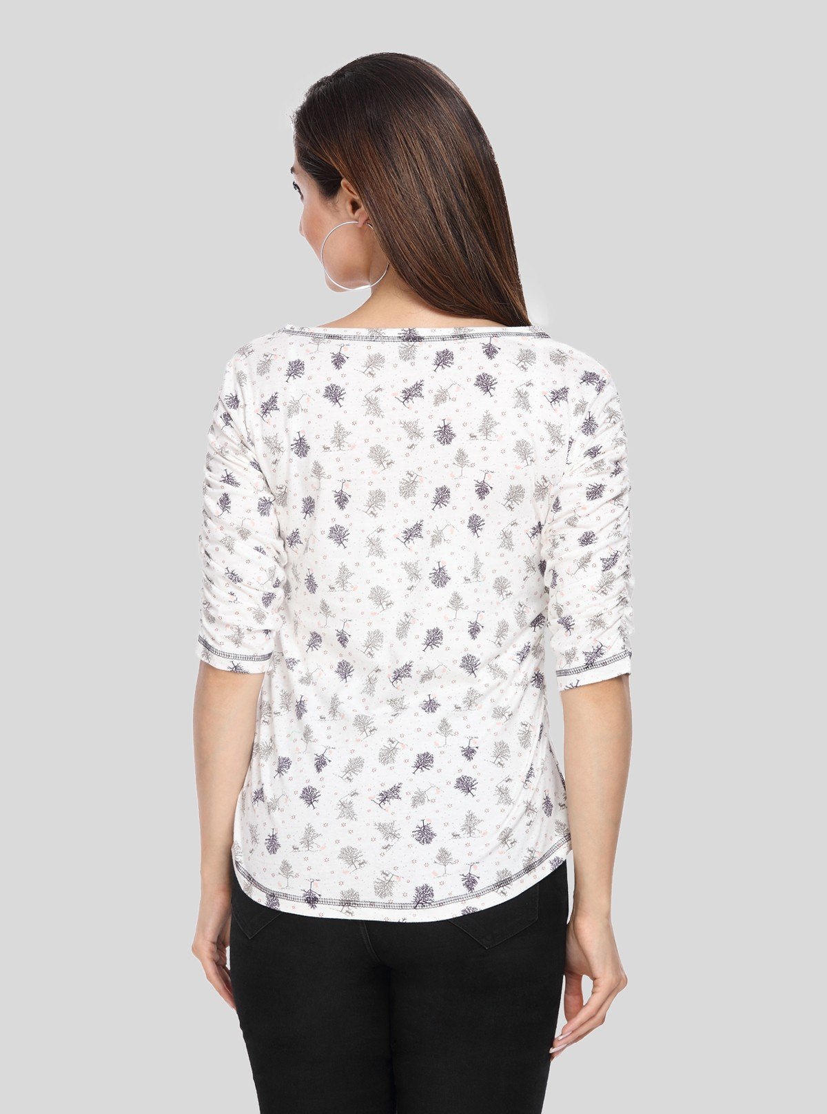 Women's White Tree Print Long Sleeve Cotton Jersey Top | Boer & Fitch - Boer and Fitch