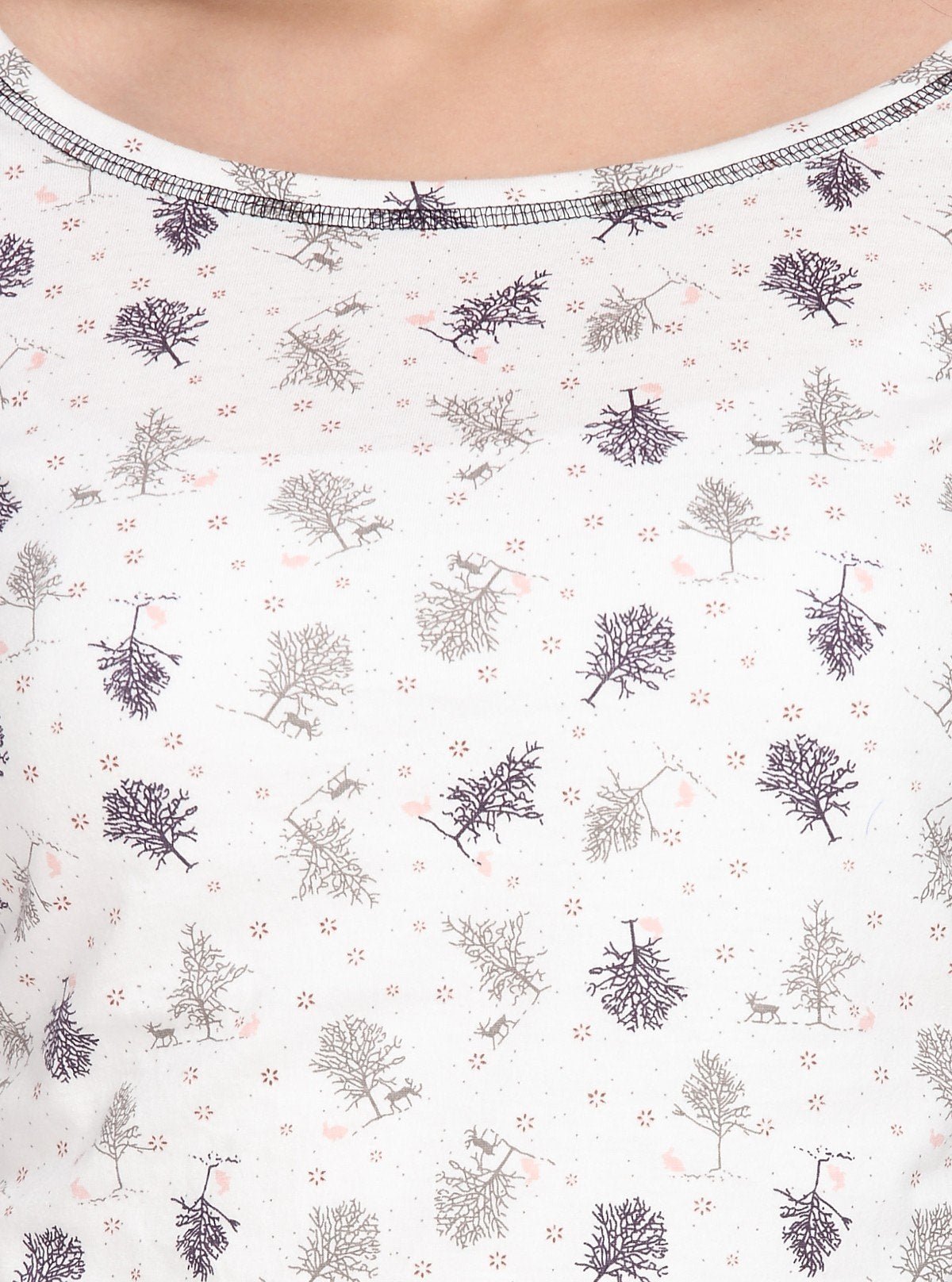 Women's White Tree Print Long Sleeve Cotton Jersey Top | Boer & Fitch - Boer and Fitch