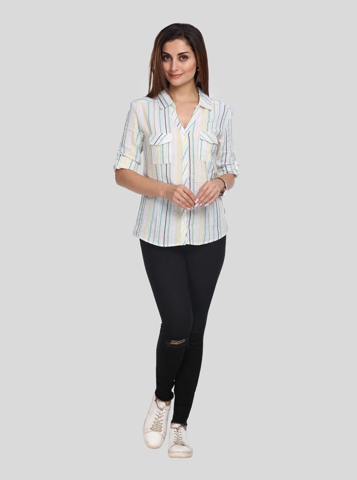 Women’s White Vertical Stripe Long Sleeve Shirt by Boer and Fitch - Boer and Fitch