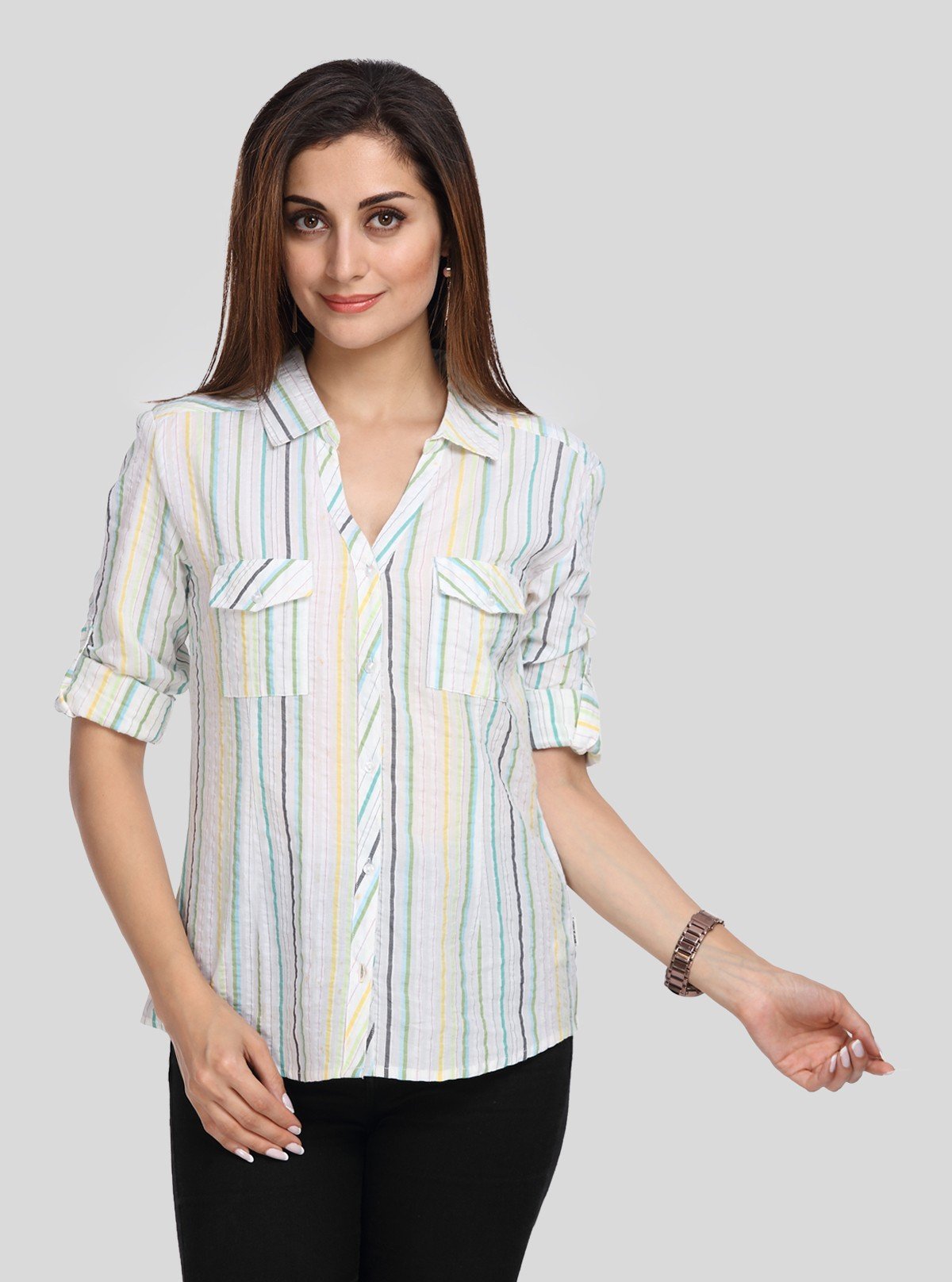Women’s White Vertical Stripe Long Sleeve Shirt by Boer and Fitch - Boer and Fitch