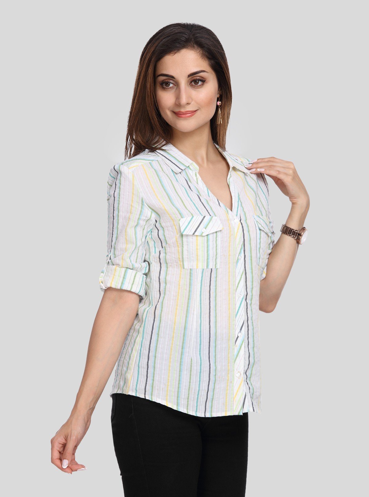 Women’s White Vertical Stripe Long Sleeve Shirt by Boer and Fitch - Boer and Fitch