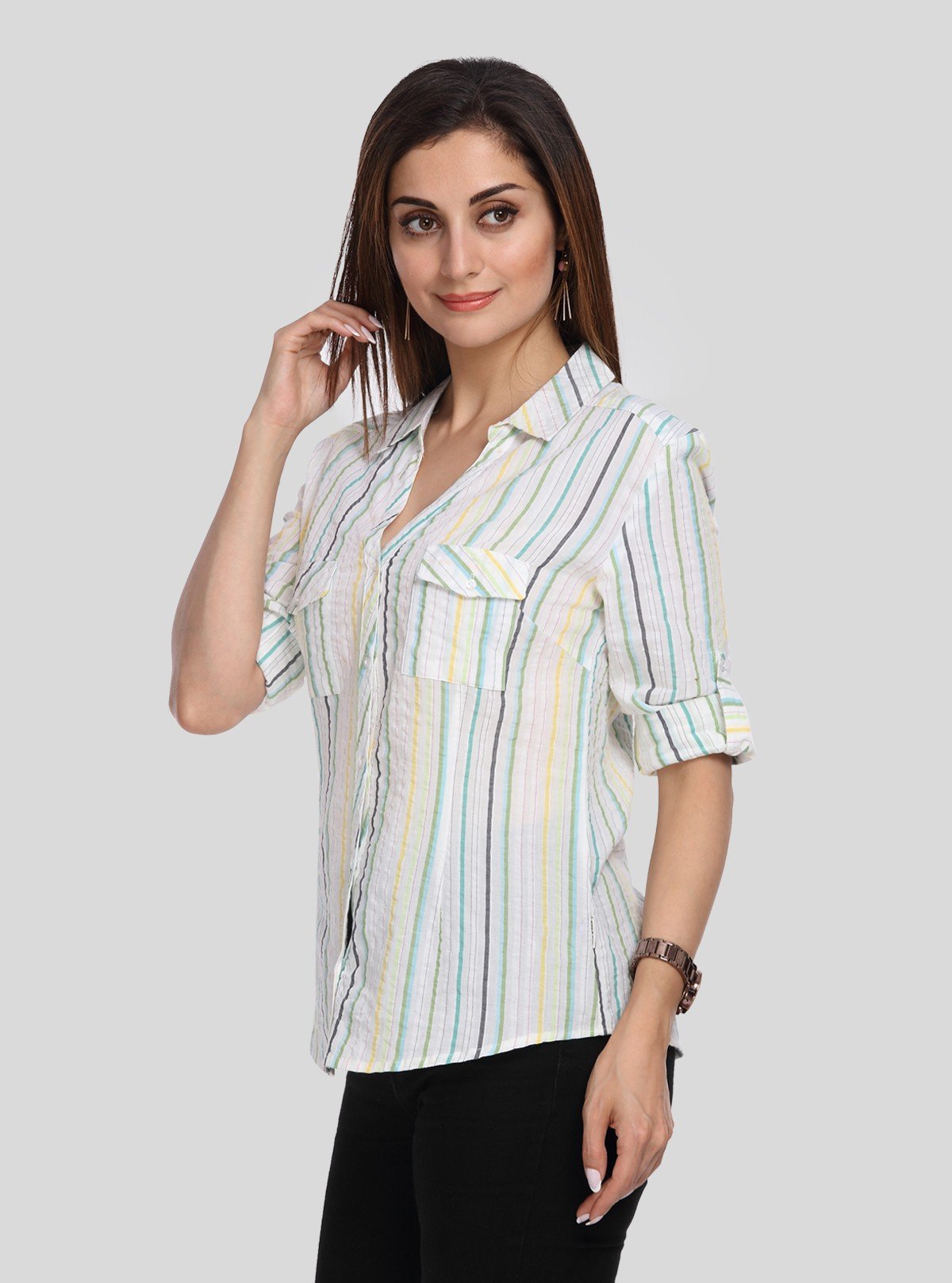 Women’s White Vertical Stripe Long Sleeve Shirt by Boer and Fitch - Boer and Fitch