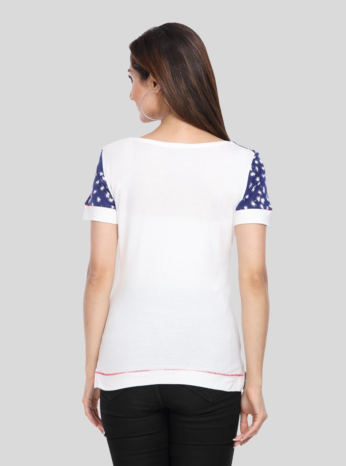 Women's White with Blue Floral Cut and Sew Cotton Jersey Top by Boer & Fitch - Boer and Fitch