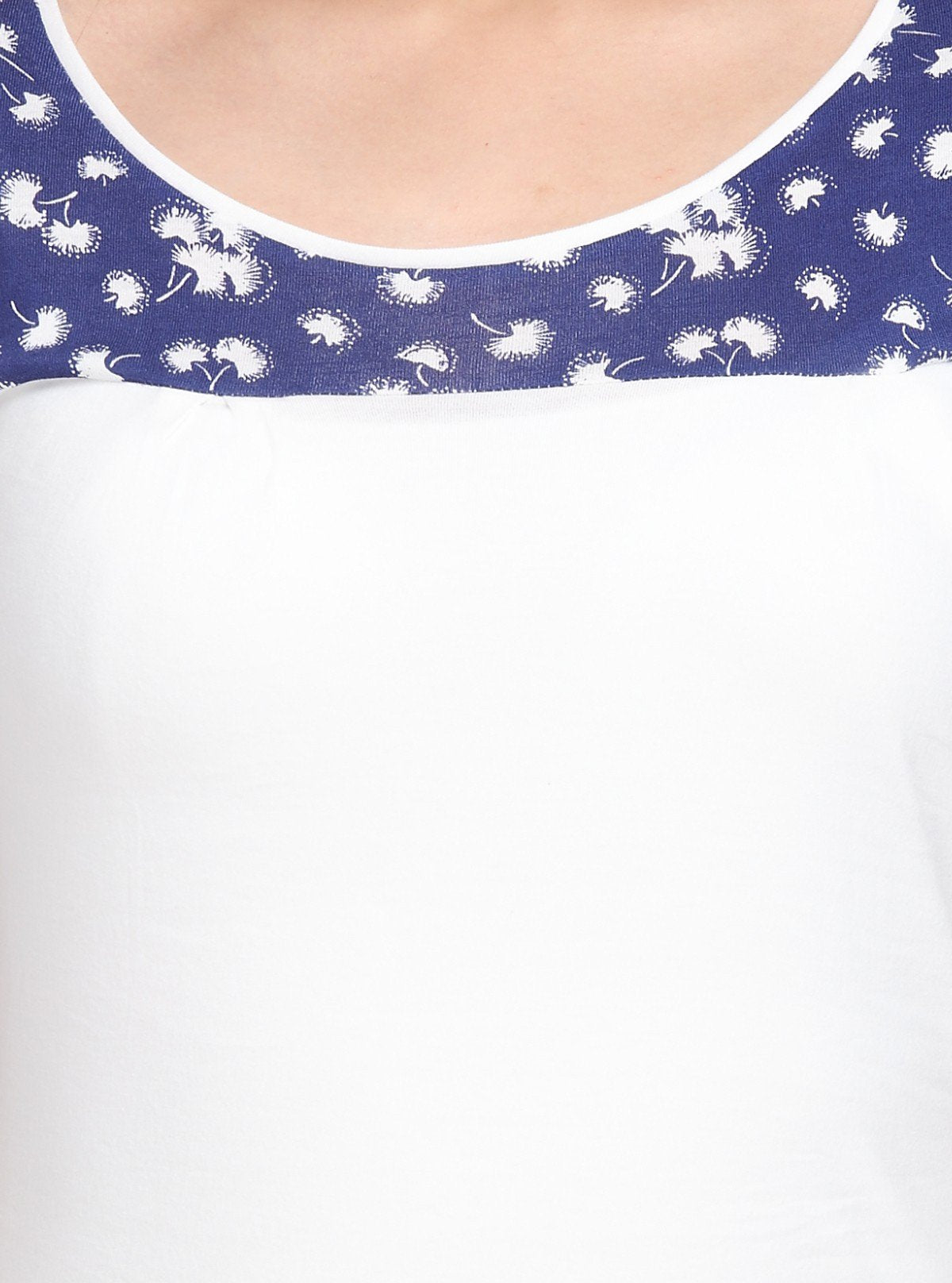 Women's White with Blue Floral Cut and Sew Cotton Jersey Top by Boer & Fitch - Boer and Fitch