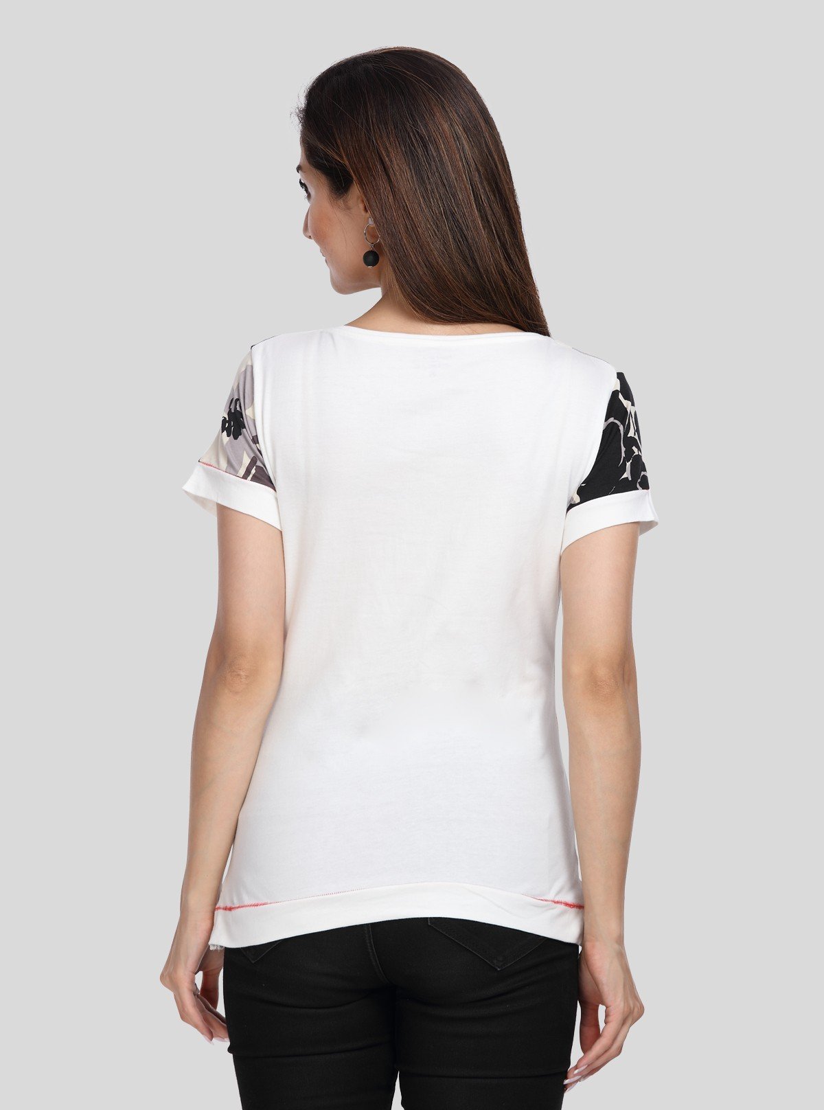 Women's White with Ecru Floral Cut and Sew Cotton Jersey Top by Boer & Fitch - Boer and Fitch