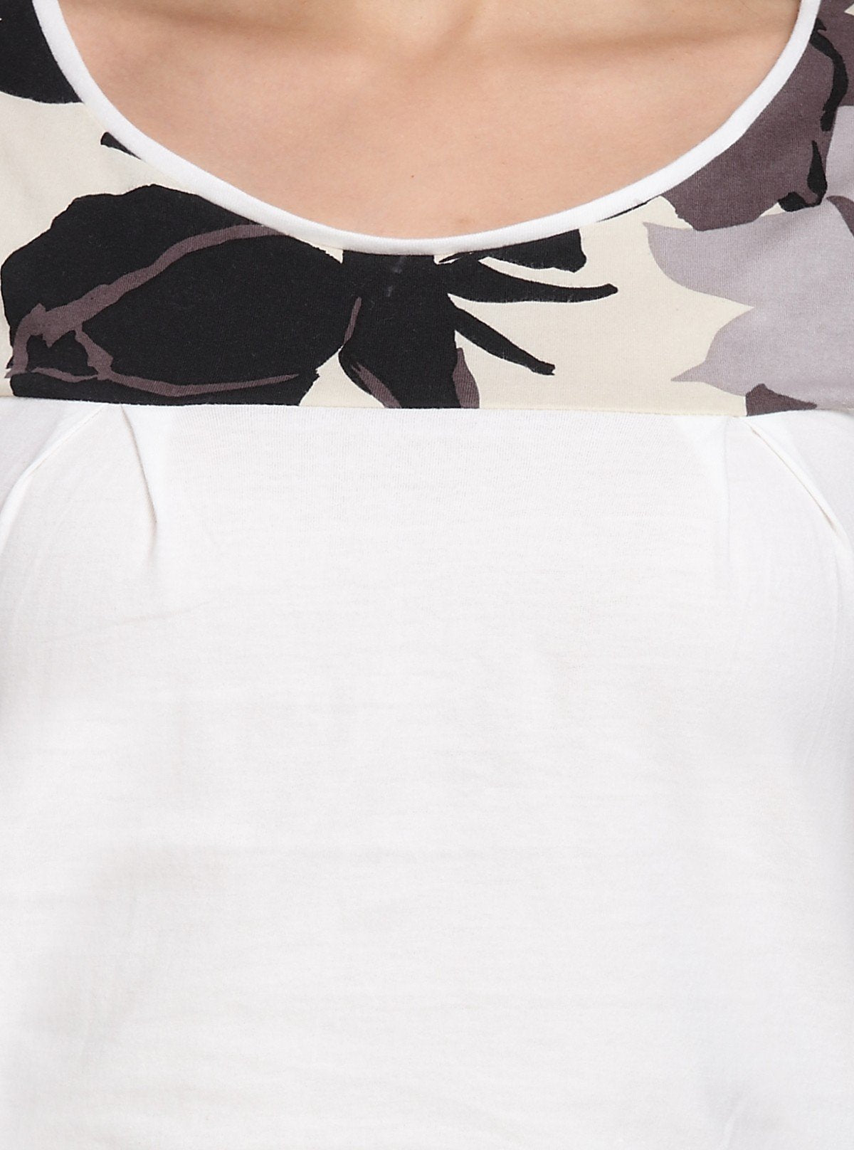 Women's White with Ecru Floral Cut and Sew Cotton Jersey Top by Boer & Fitch - Boer and Fitch