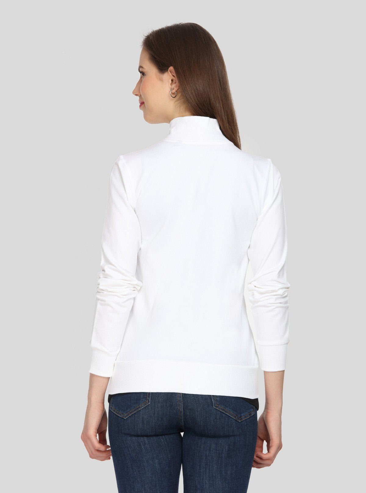 Women’s White Zipper Sweatshirt in Soft Cotton Fleece with Full Sleeves - Boer and Fitch