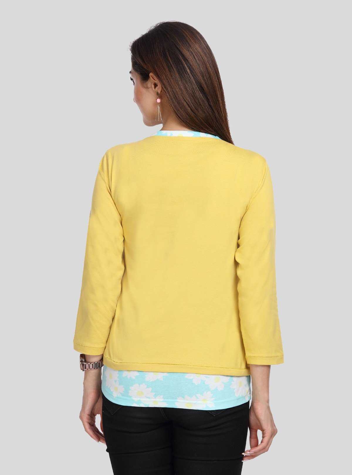 Women's Yellow Cotton Shrug with Blue Floral Print Top – Boer and Fitch - Boer and Fitch