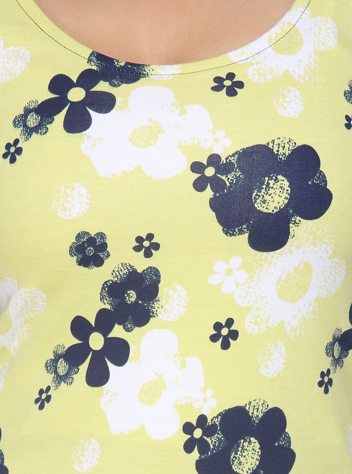 Women's Yellow Floral Print Scoop Neck Long Sleeve Top in Cotton Jersey - Boer and Fitch