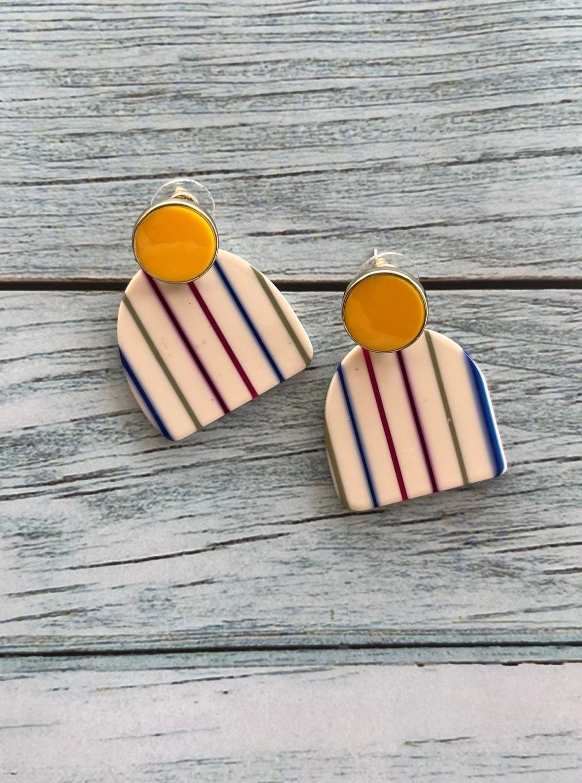 Women’s Yellow Geometric Stripes Earrings – Bold & Trendy Accent - Boer and Fitch